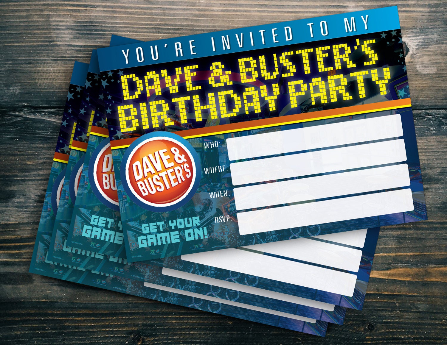 Diy Pixel Fill-In 5 X 7 Dave &amp;amp; Busters Party Invites - Edit intended for Dave and Busters Free Printable Invitations