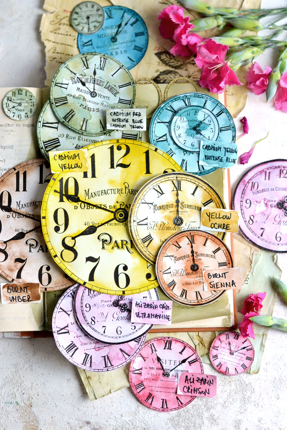 Diy Vintage French Clock Faces &amp;amp; Watercolor Swatches - Free inside Free Printable Antique Clock Faces