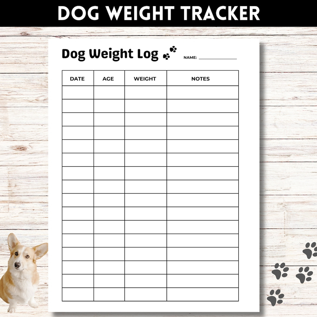 Dog Weight Log, Pet Weight Tracker, Puppy Weight Tracking Chart within Puppy Weight Chart Printable