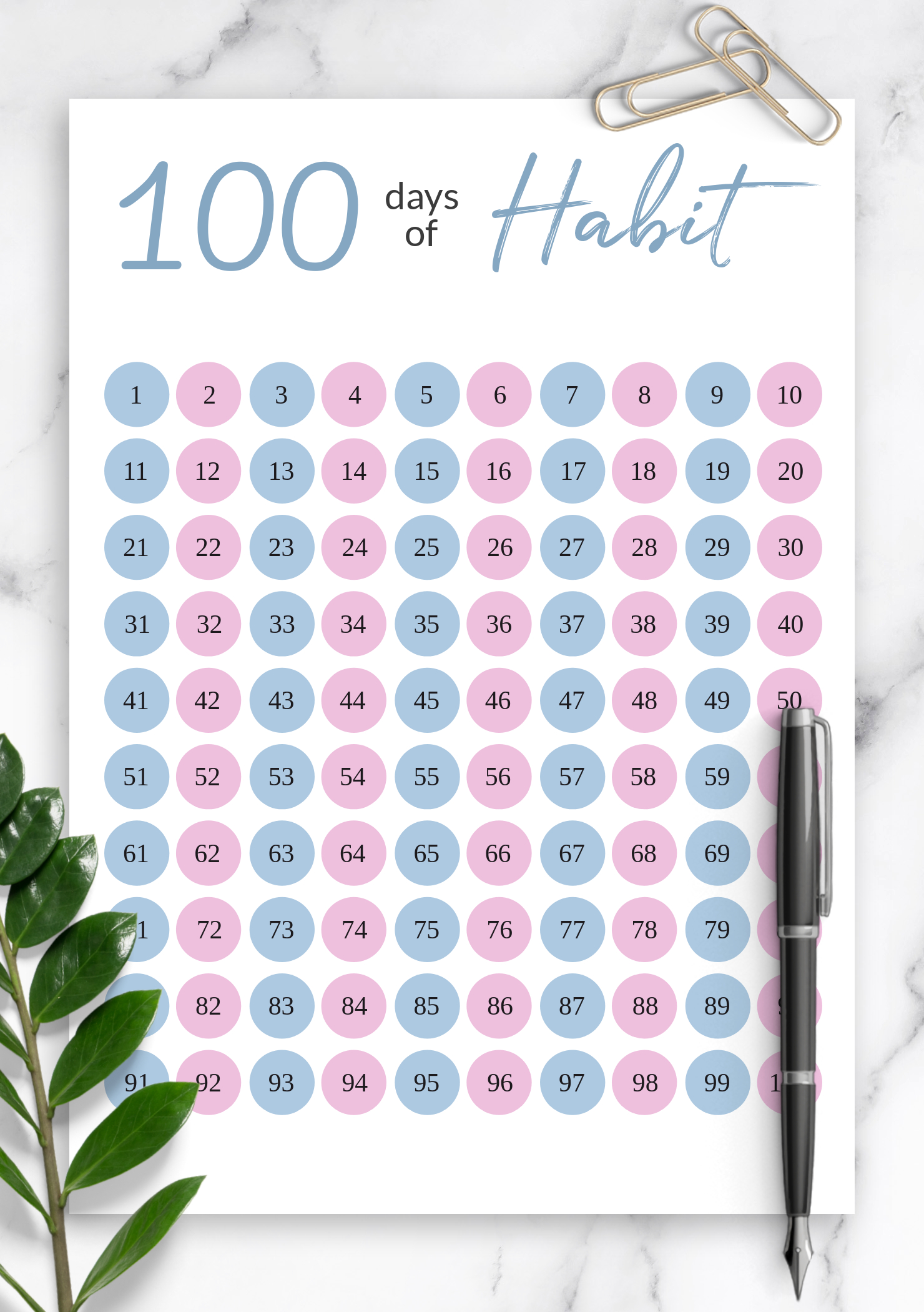 Download Printable 100 Days Habit Tracker Template Pdf within 100 Day Chart Printable