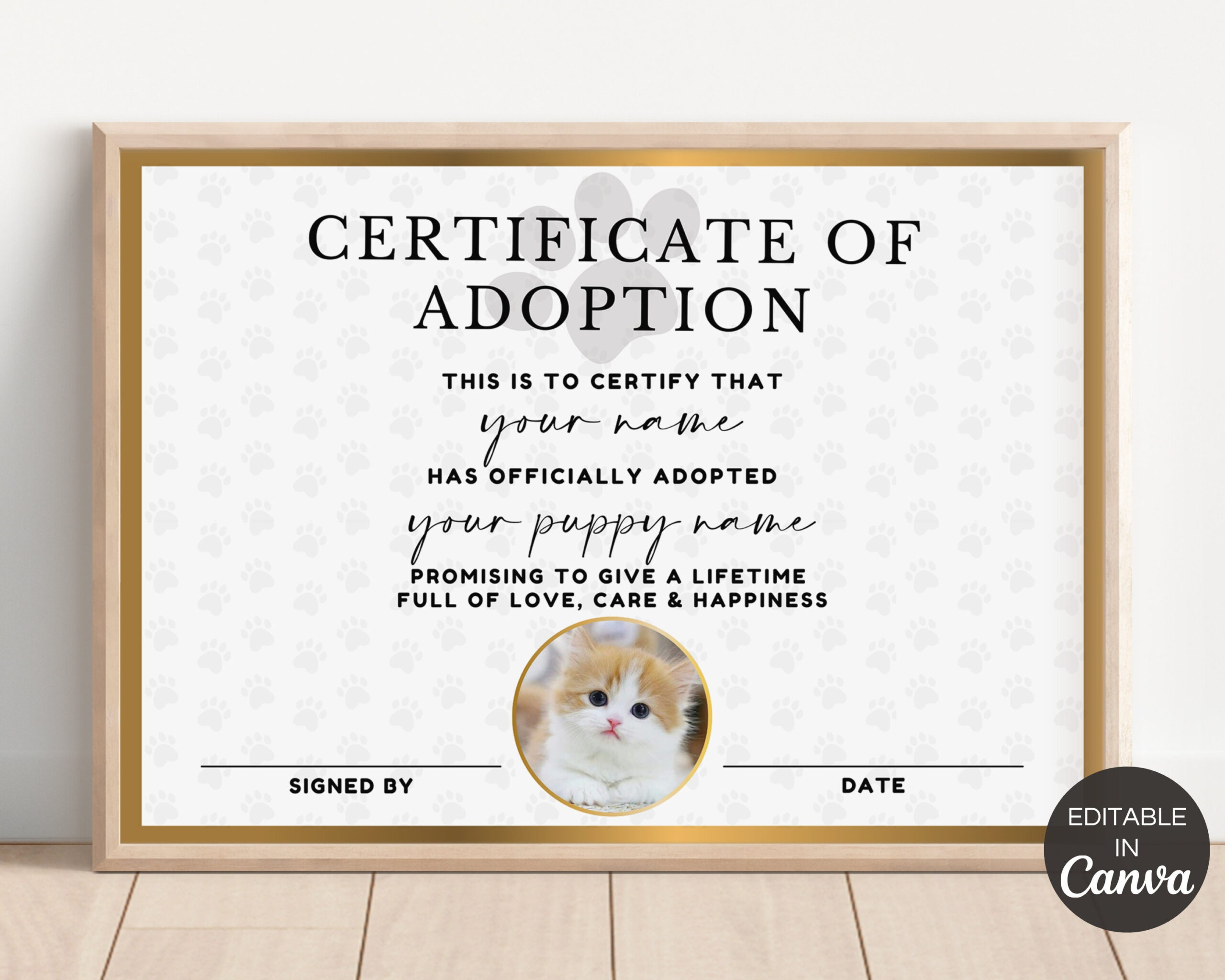 Editable Cat Dog Pet Adoption Certificate, Printable Pet Adoption in Free Printable Cat Adoption Certificate