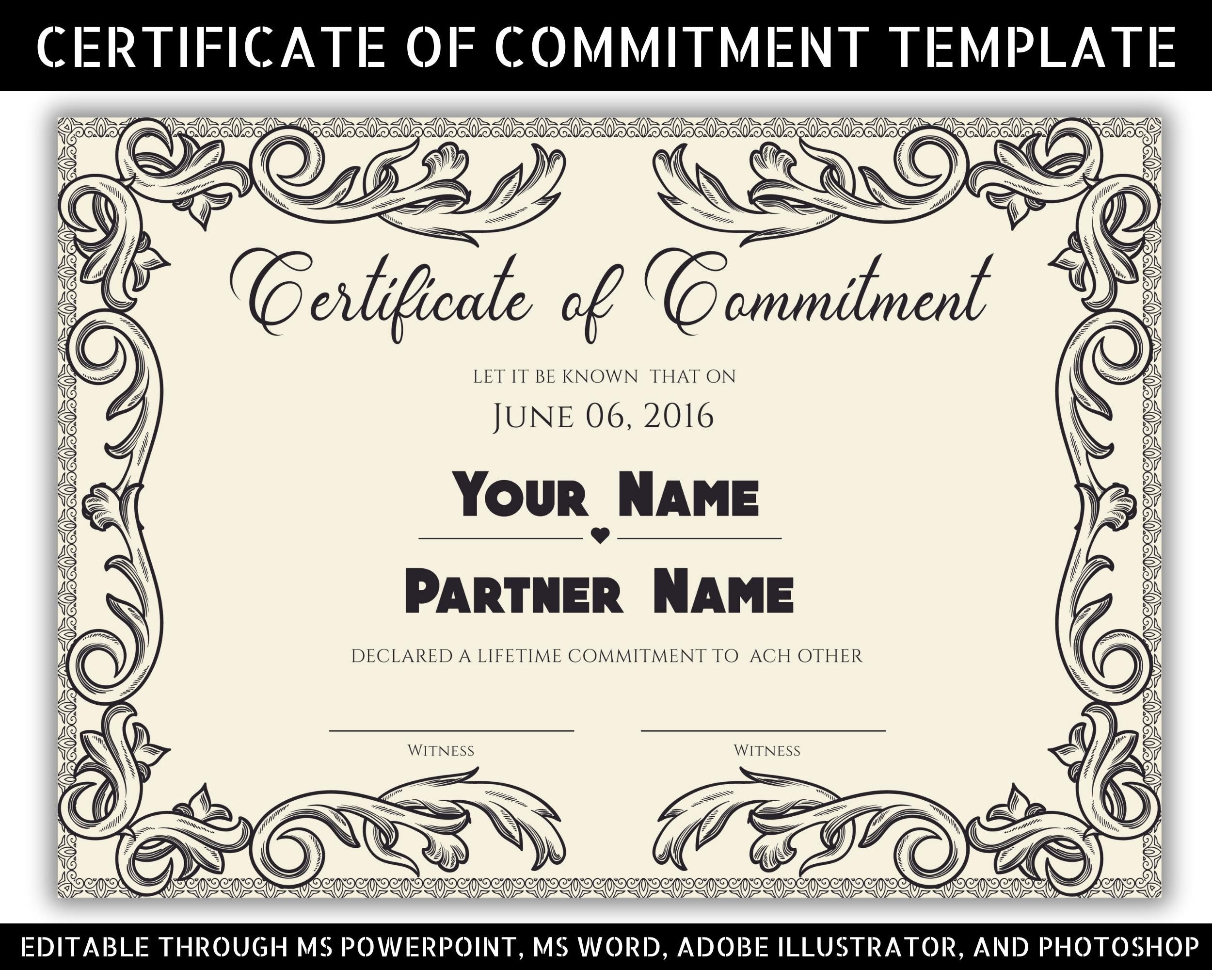 Editable Certificate Of Commitment - Etsy with Commitment Certificate Free Printable