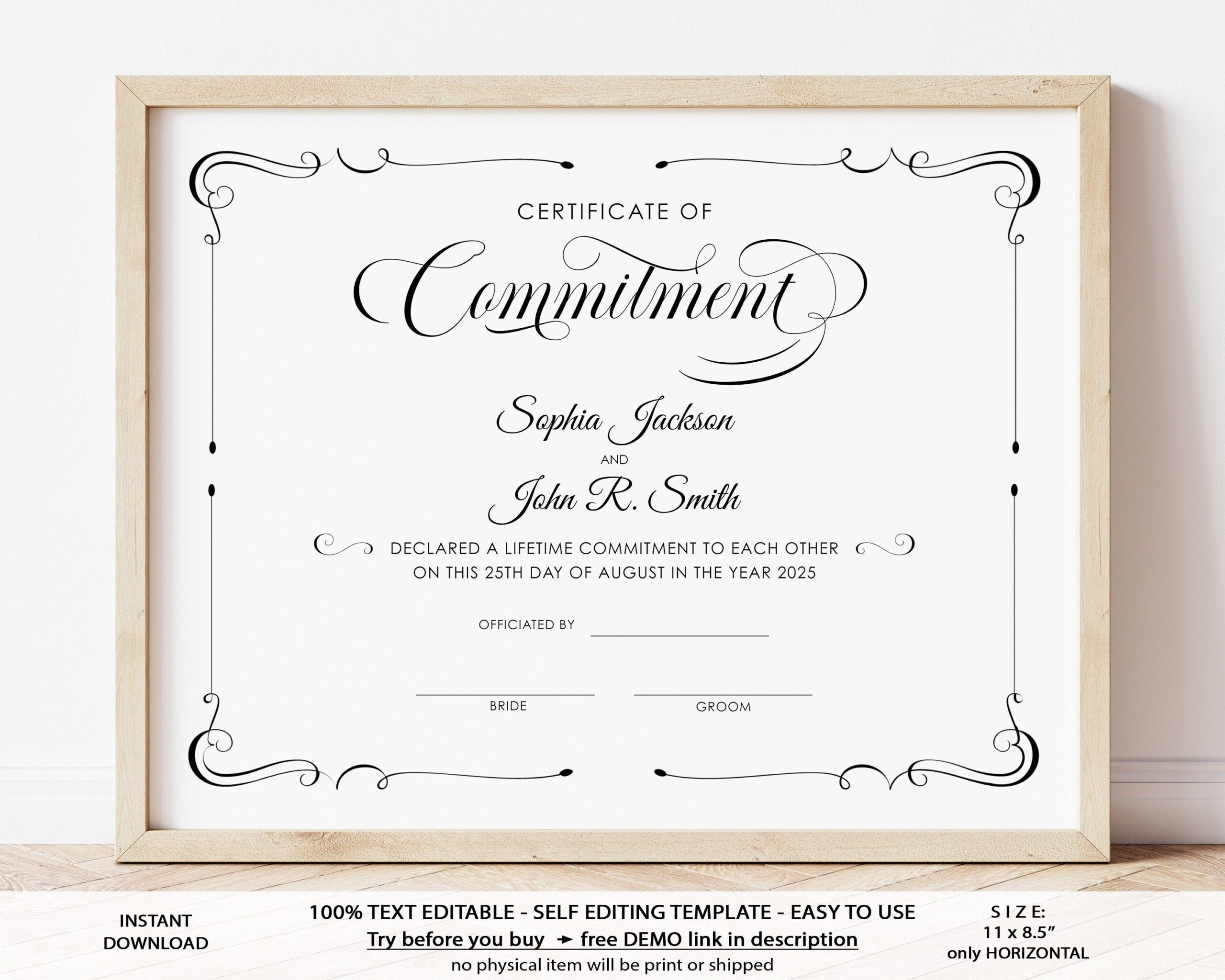 Editable Commitment Certificate Template, Elegant Minimalist pertaining to Commitment Certificate Free Printable