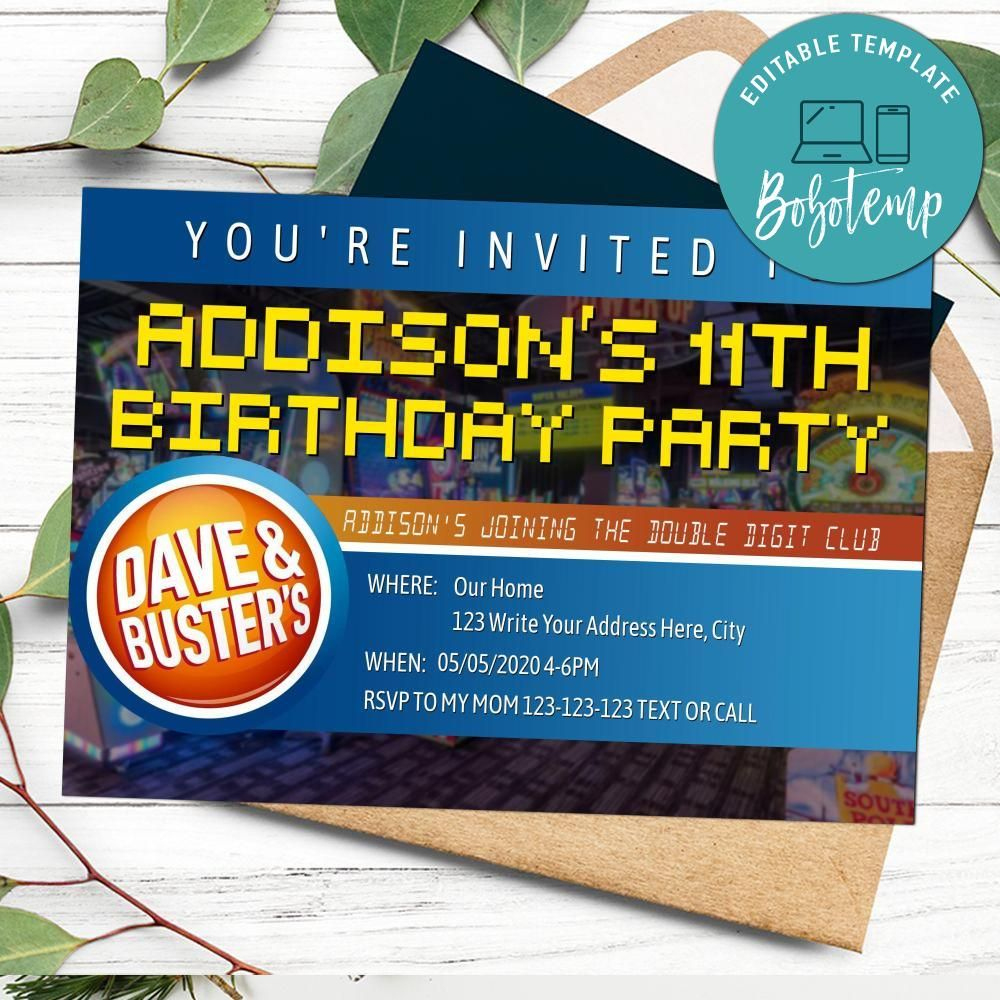 Editable Dave &amp;amp; Busters Party Birthday Invitation Diy | Bobotemp regarding Dave And Busters Free Printable Invitations