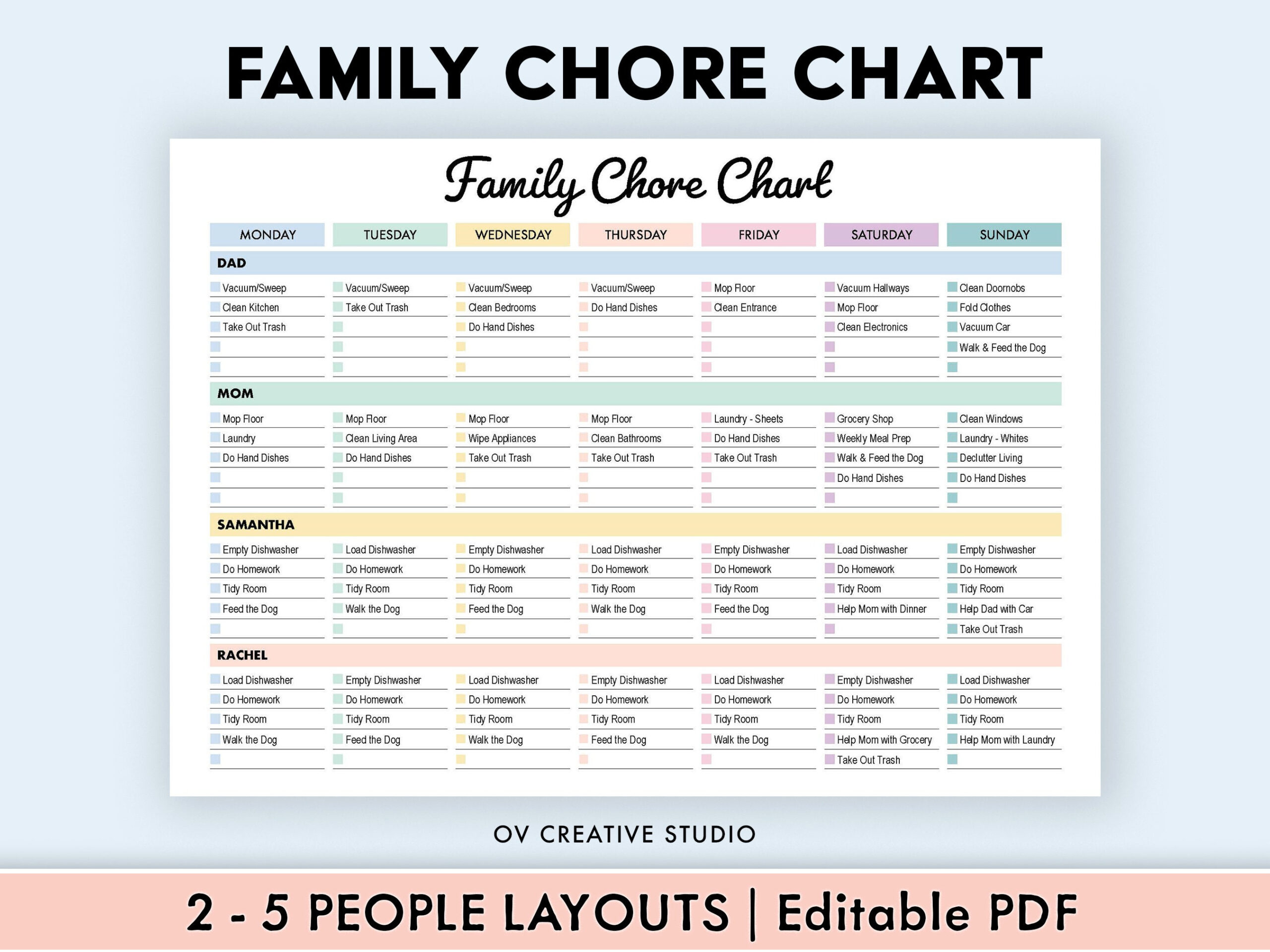 Editable Family Chore Chart | Printable Weekly Chore List | Kids in Family Chores Chart Printable