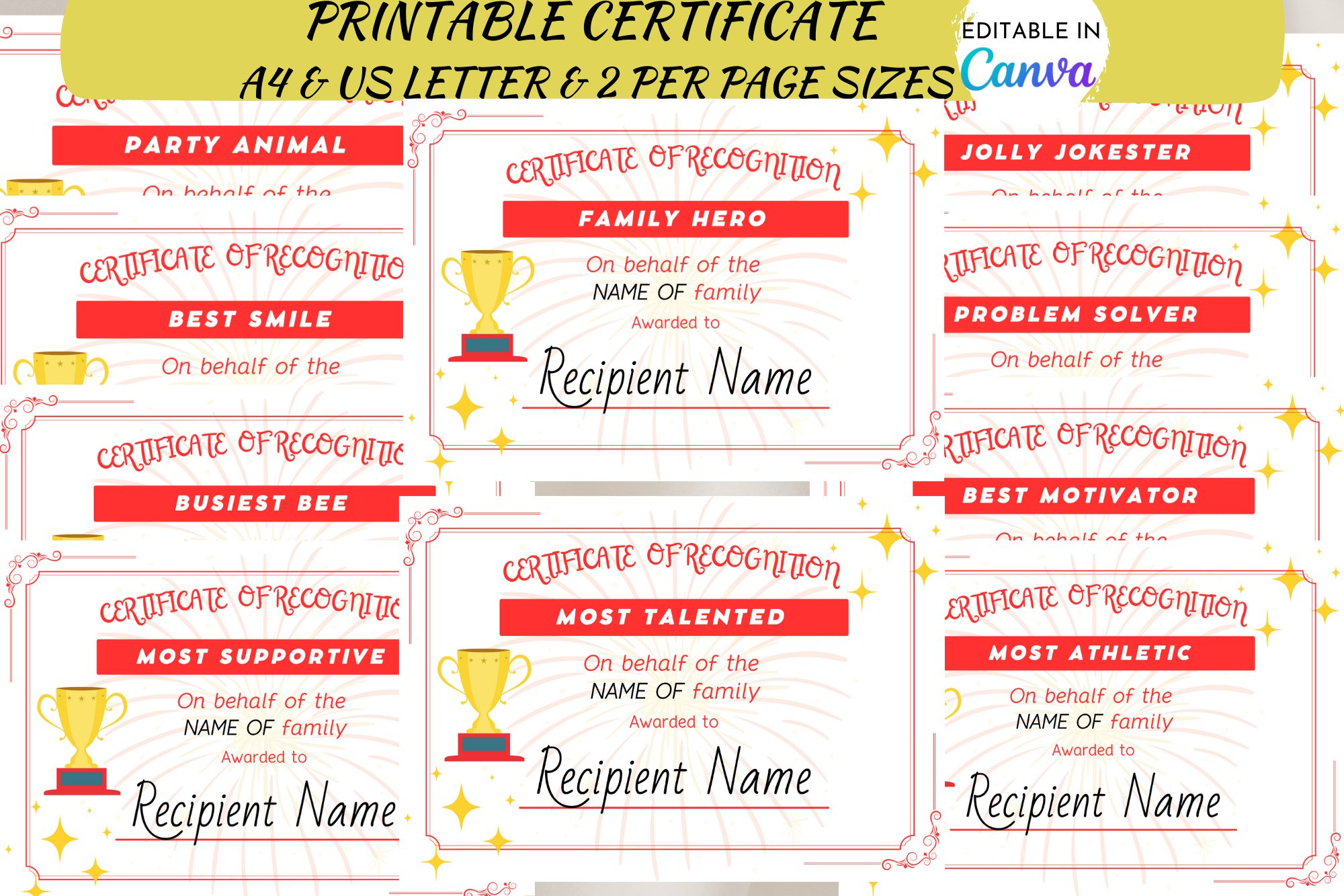 Editable Family Reunion Award Certificate Canva (2592895) intended for Free Printable Family Reunion Award Certificates