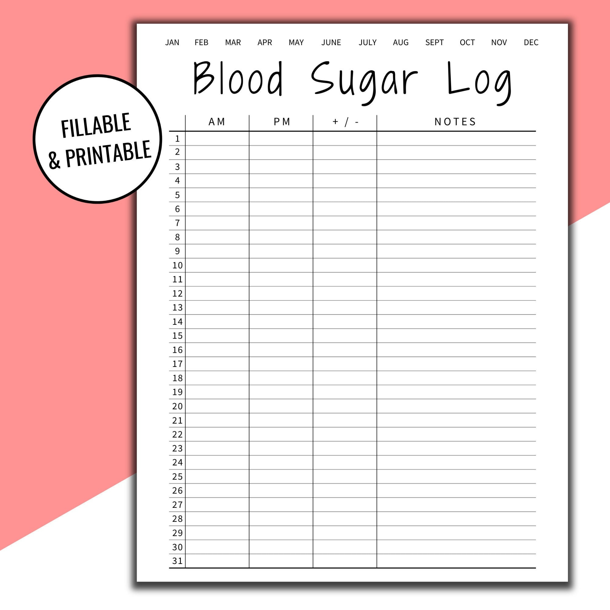 Editable &amp;amp; Printable Blood Sugar Log, Blood Sugar Reading, Blood for Diabetes Blood Sugar Chart Printable