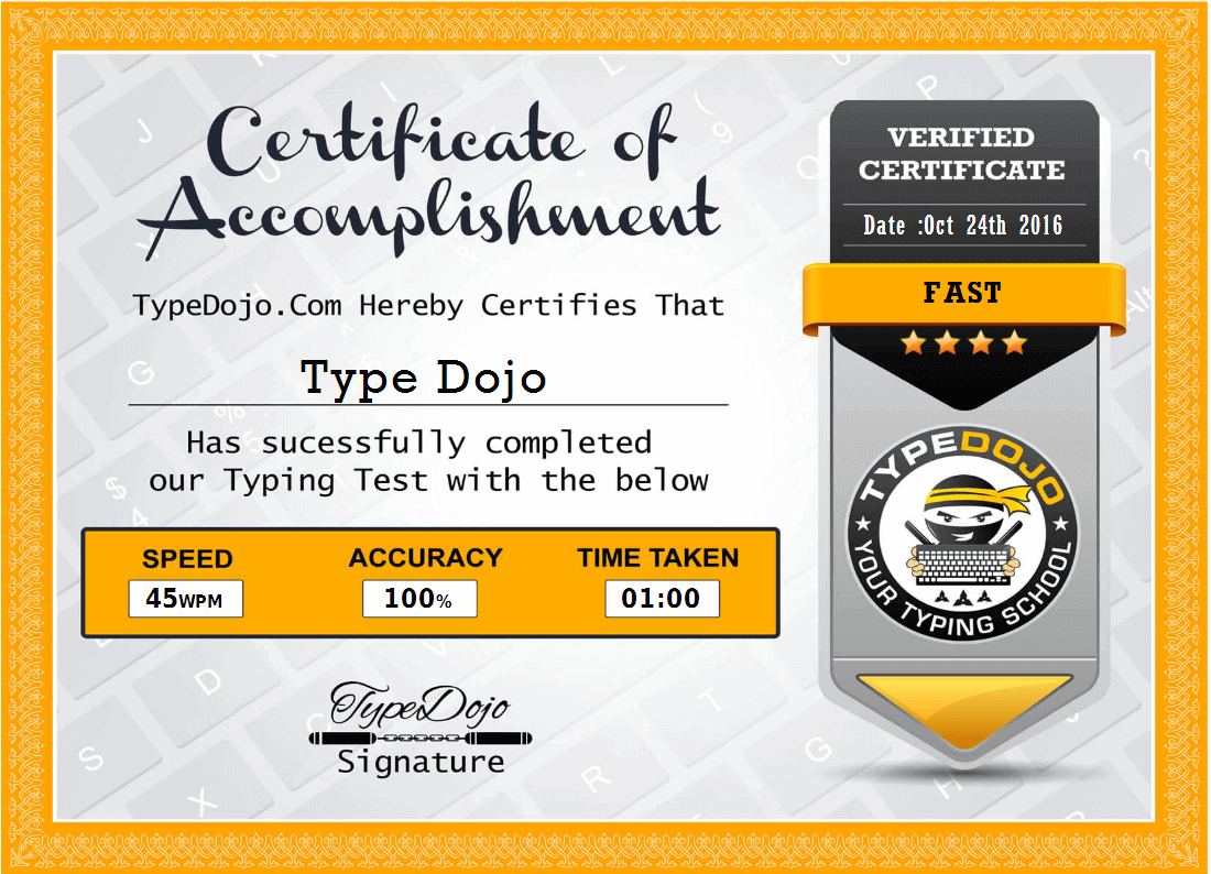 English Typing Test - Get Free Professional Certificatetypedojo regarding Free Typing Test With Printable Results
