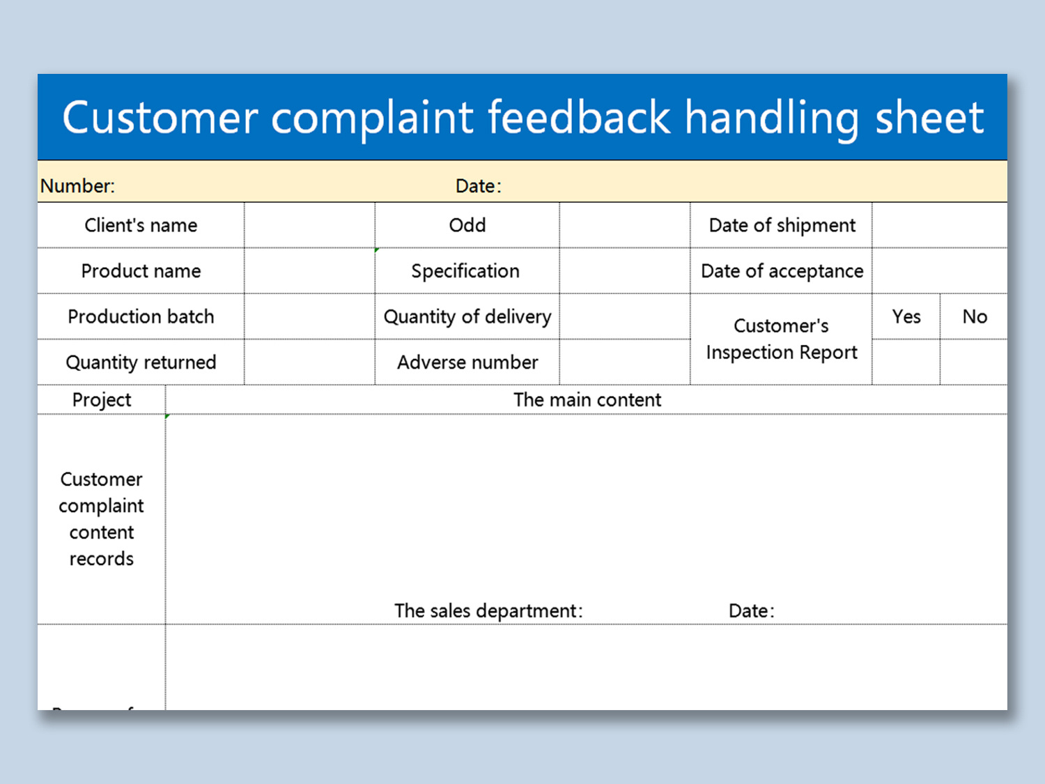 Excel Of Customer Complaint Feedback Handling Sheet.xls | Wps Free in Free Customer Complaint Log Template