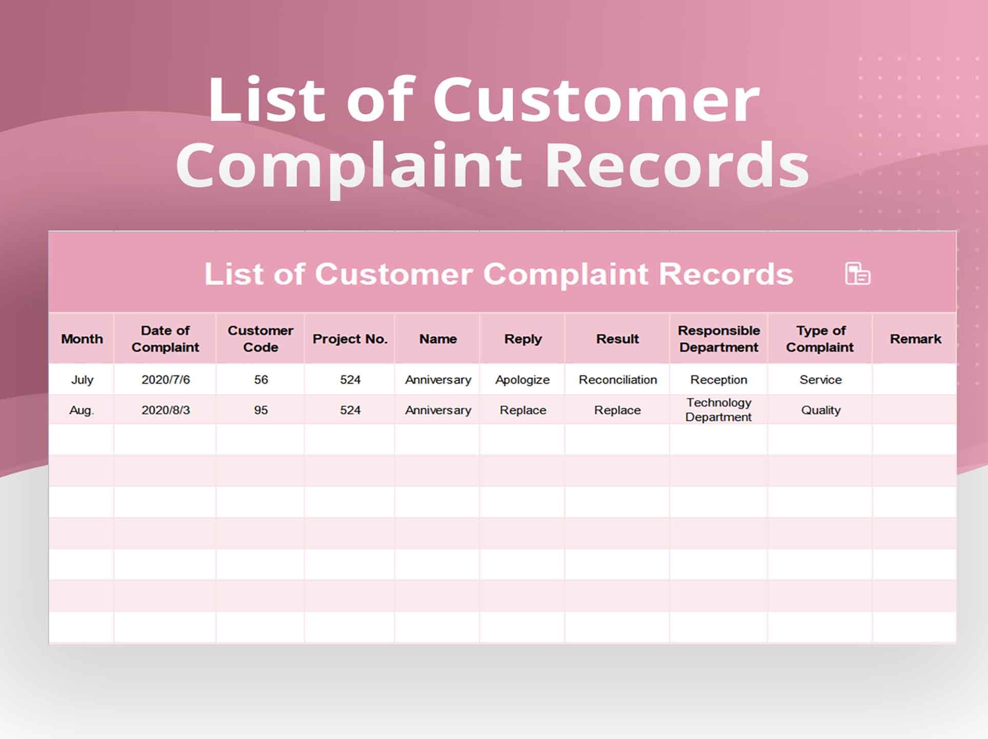 Excel Of Customer Complaint Record List.xlsx | Wps Free Templates with Free Customer Complaint Log Template