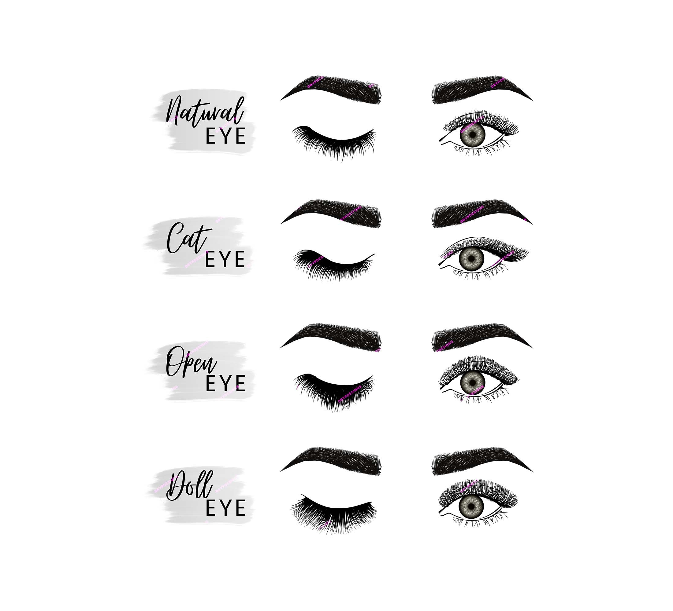 Eyelash Extension Style Chart Digital Art Print - Bold Hazel Eyes for Free Printable Eyelash Extension Pattern Charts