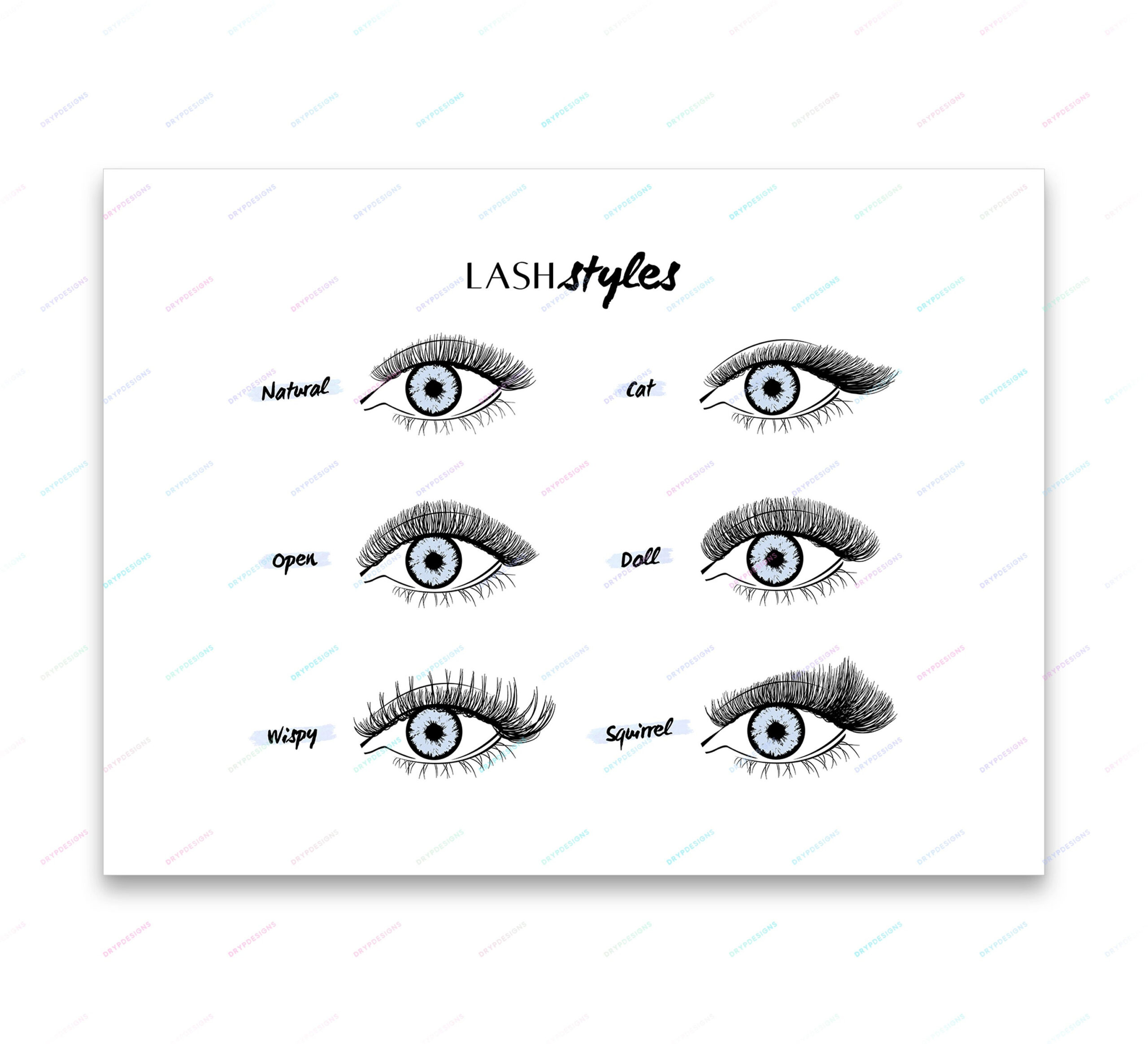 Eyelash Extension Style Chart Digital Art Print - Esthetician Lash throughout Free Printable Eyelash Extension Pattern Charts