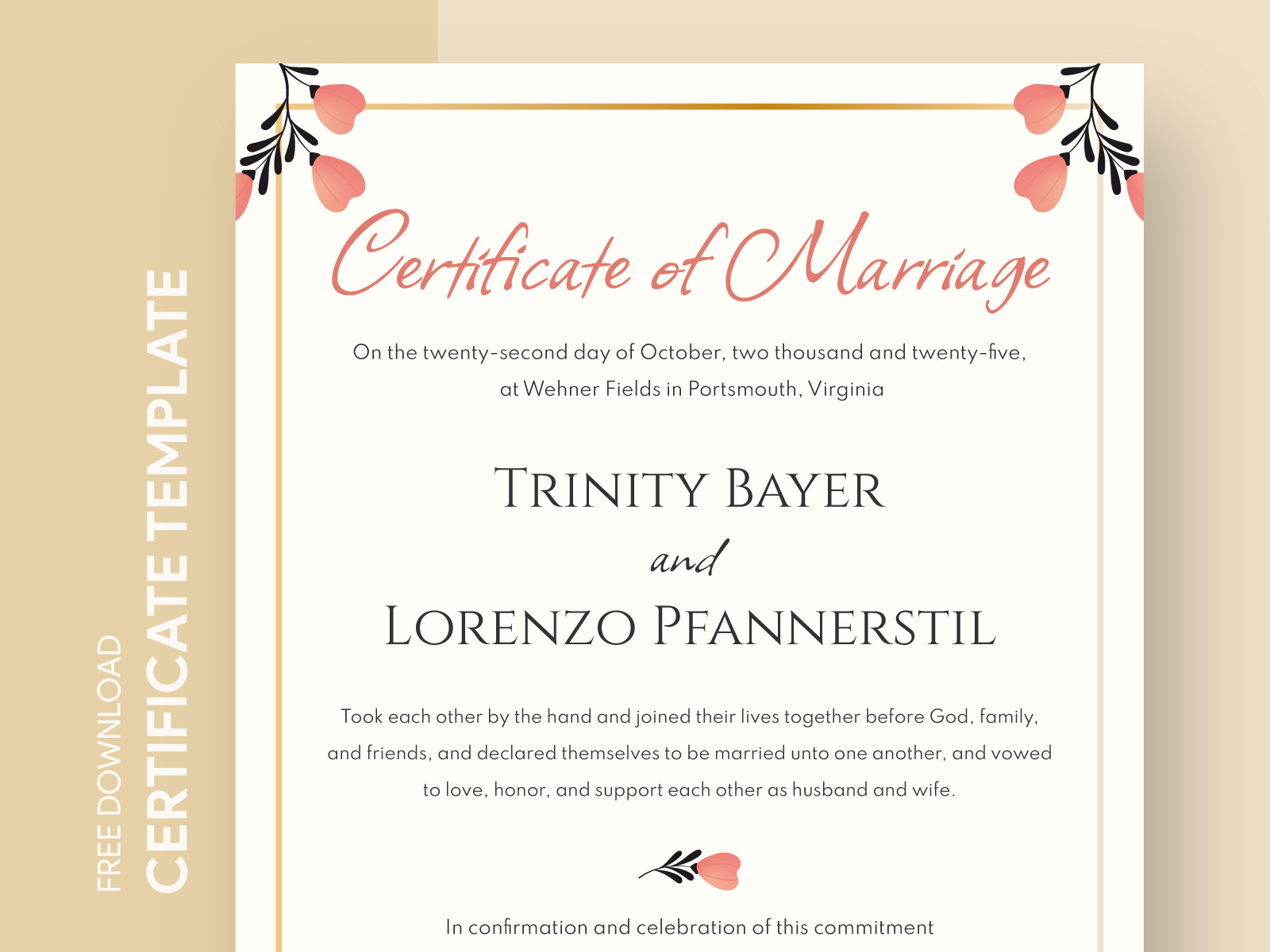 Fake Marriage Certificate Free Google Docs Templategdoc On in Free Fake Marriage Certificate Template