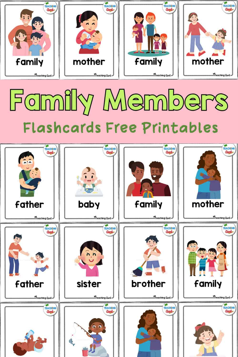 Family Flashcards - The Teaching Aunt intended for Free Printable Family Members Flashcards