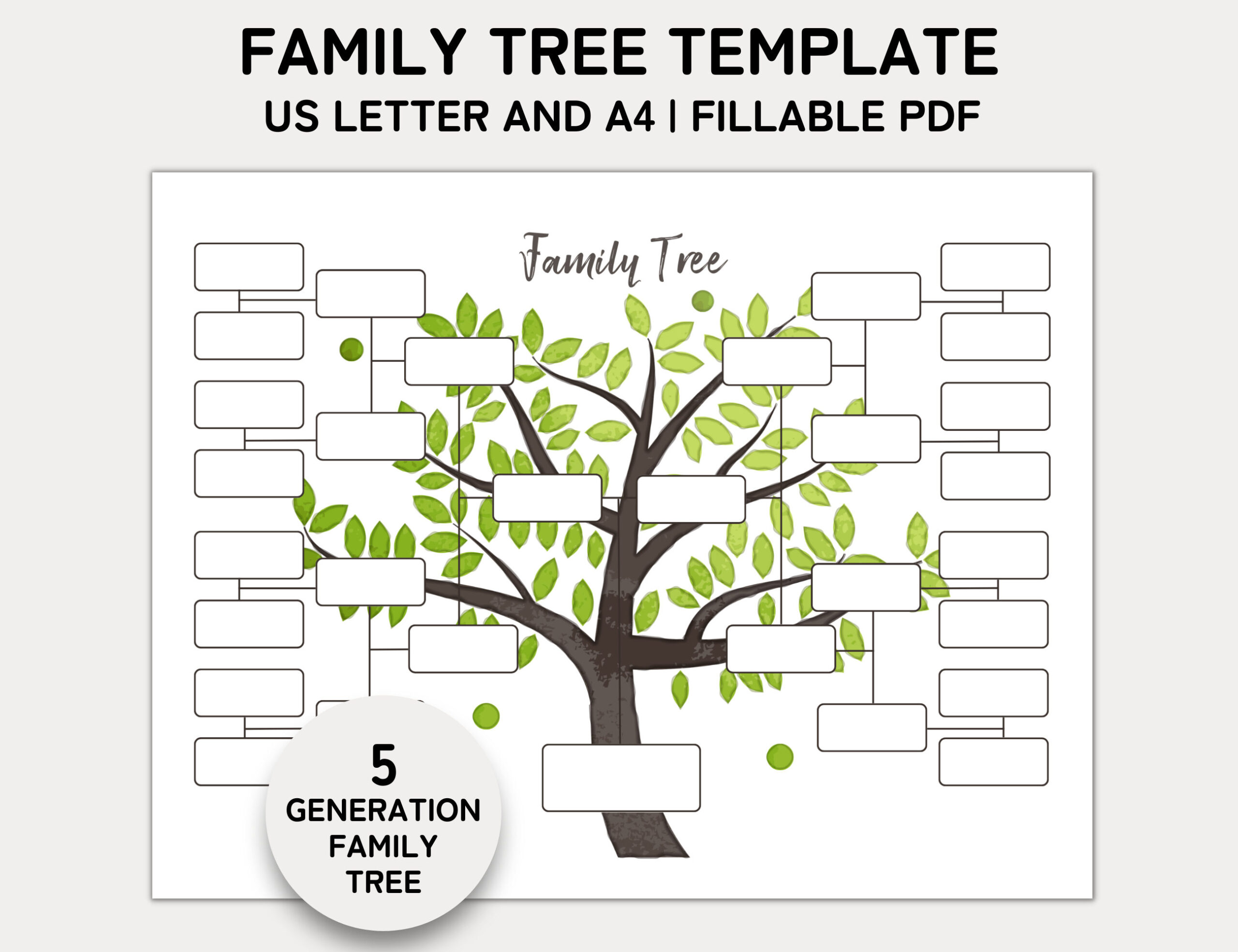 Family Tree Template 5 Generation, Family Tree Chart, Printable regarding Free Printable 5 Generation Family Tree