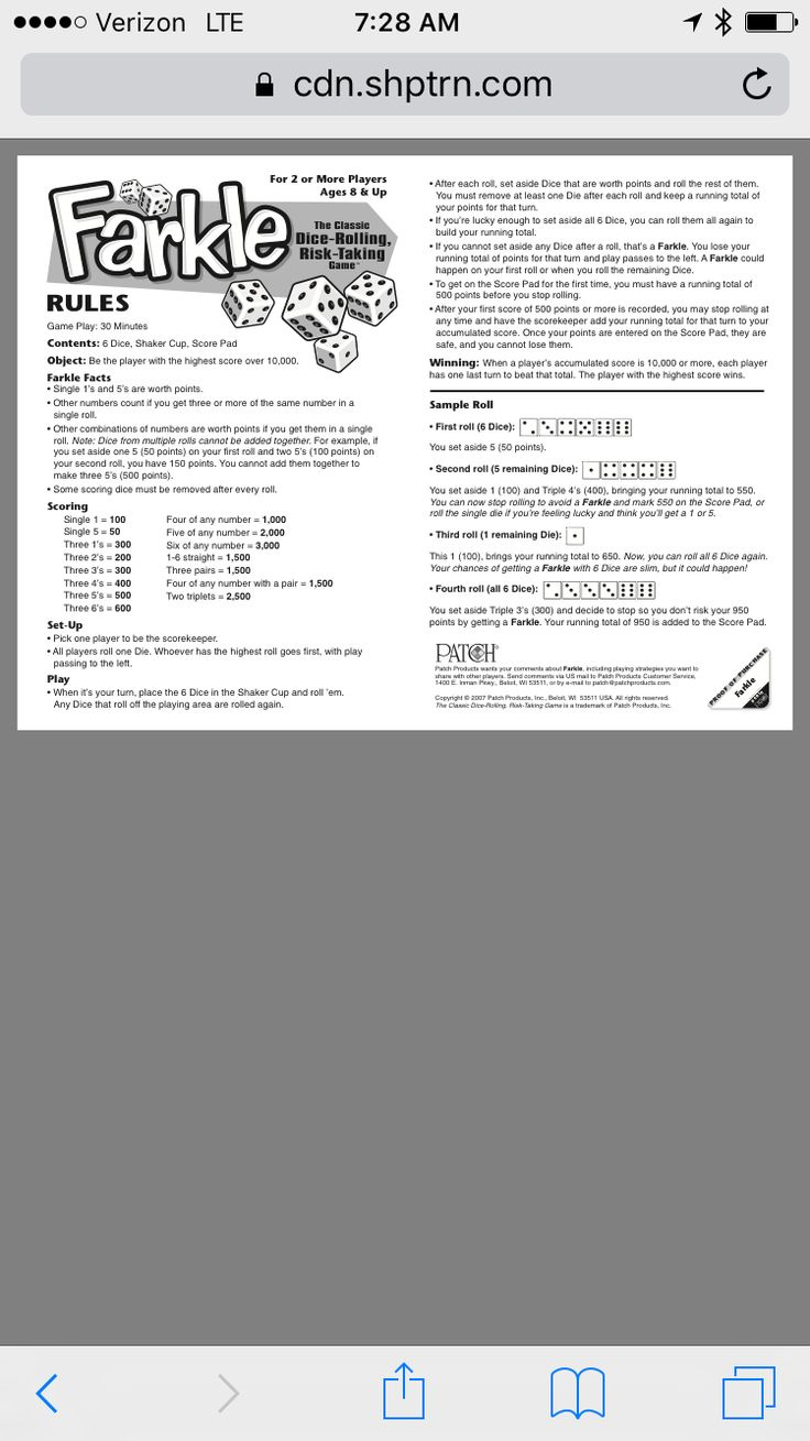Farkle Rules with regard to Farkle Rules Printable Free