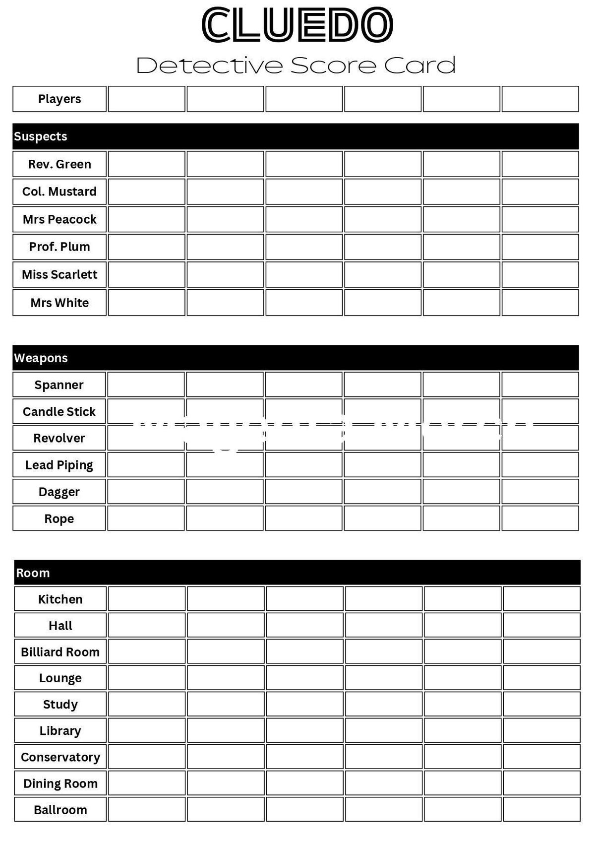 Feuilles De Pointage Cluedo Clue Score Pour Carte De Pointage with Free Printable Cluedo Sheets