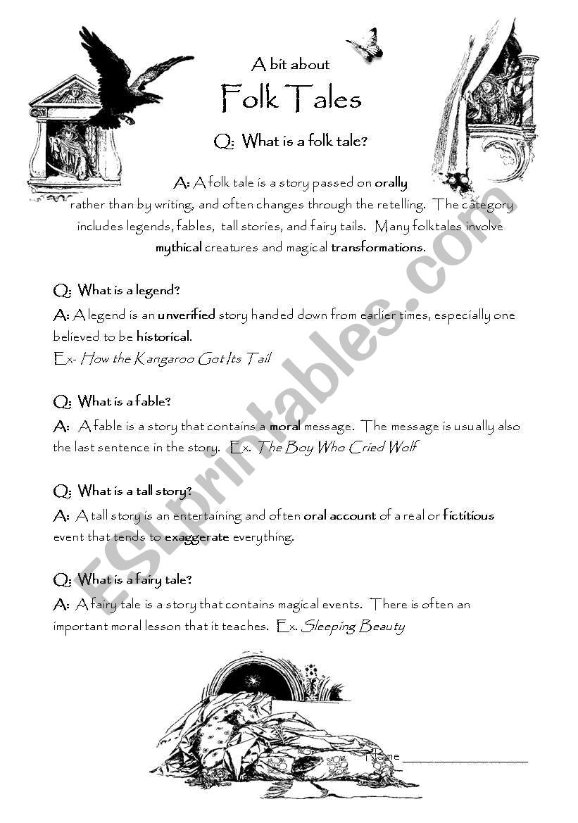 Folk Tales - Esl Worksheetjessafish - Worksheets Library in Free Printable Folktales