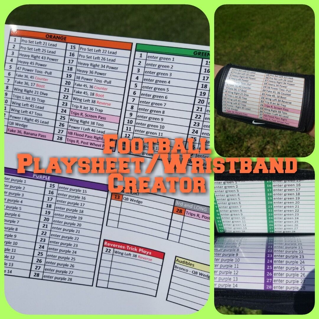 Football Coach Playsheet / Wristband Creator (Wristcoach pertaining to Free Wrist Coach Template Creator
