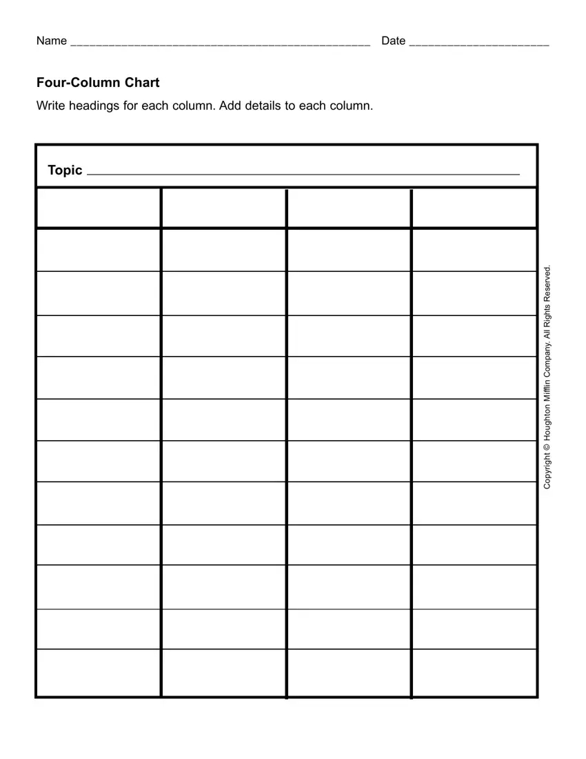 Four Column Chart Blank ≡ Fill Out Printable Pdf Forms Online throughout Blank 4 Column Chart Printable