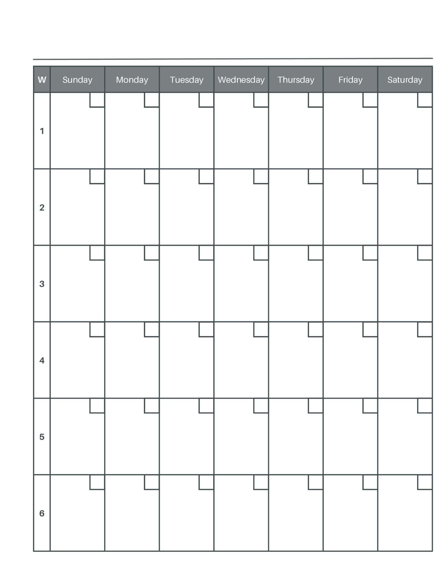 Free 6-Week Calendar Printable in Week Chart Printable