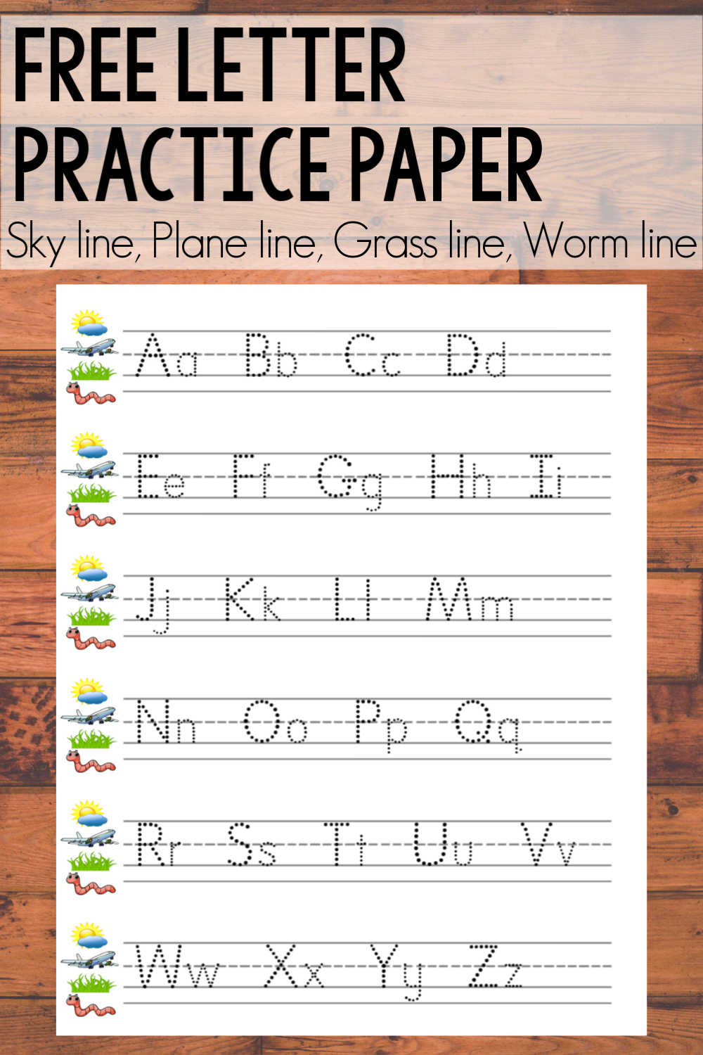 Free Alphabet Printable {Sky Line, Plane Line, Grass Line, Worm inside Free Fundations Printables
