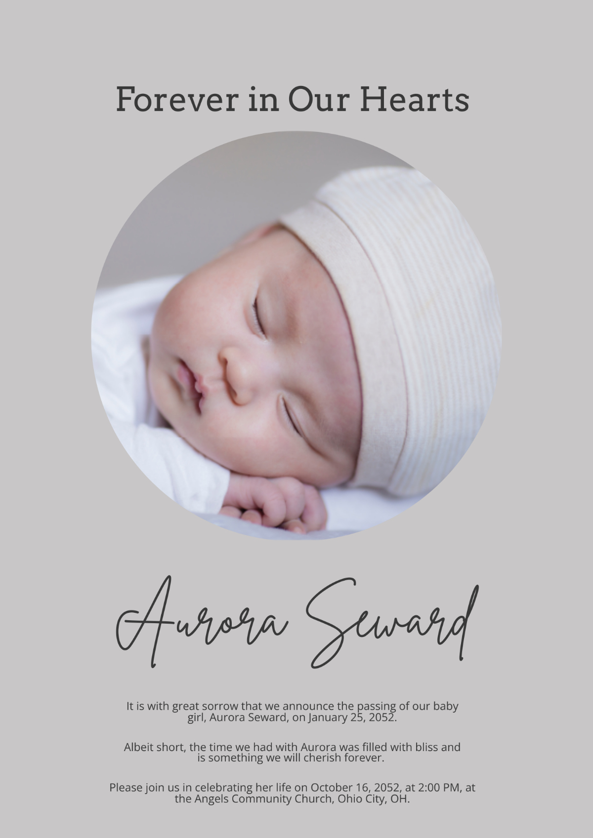 Free Baby Obituary Template To Edit Online in Free Baby Obituary Template