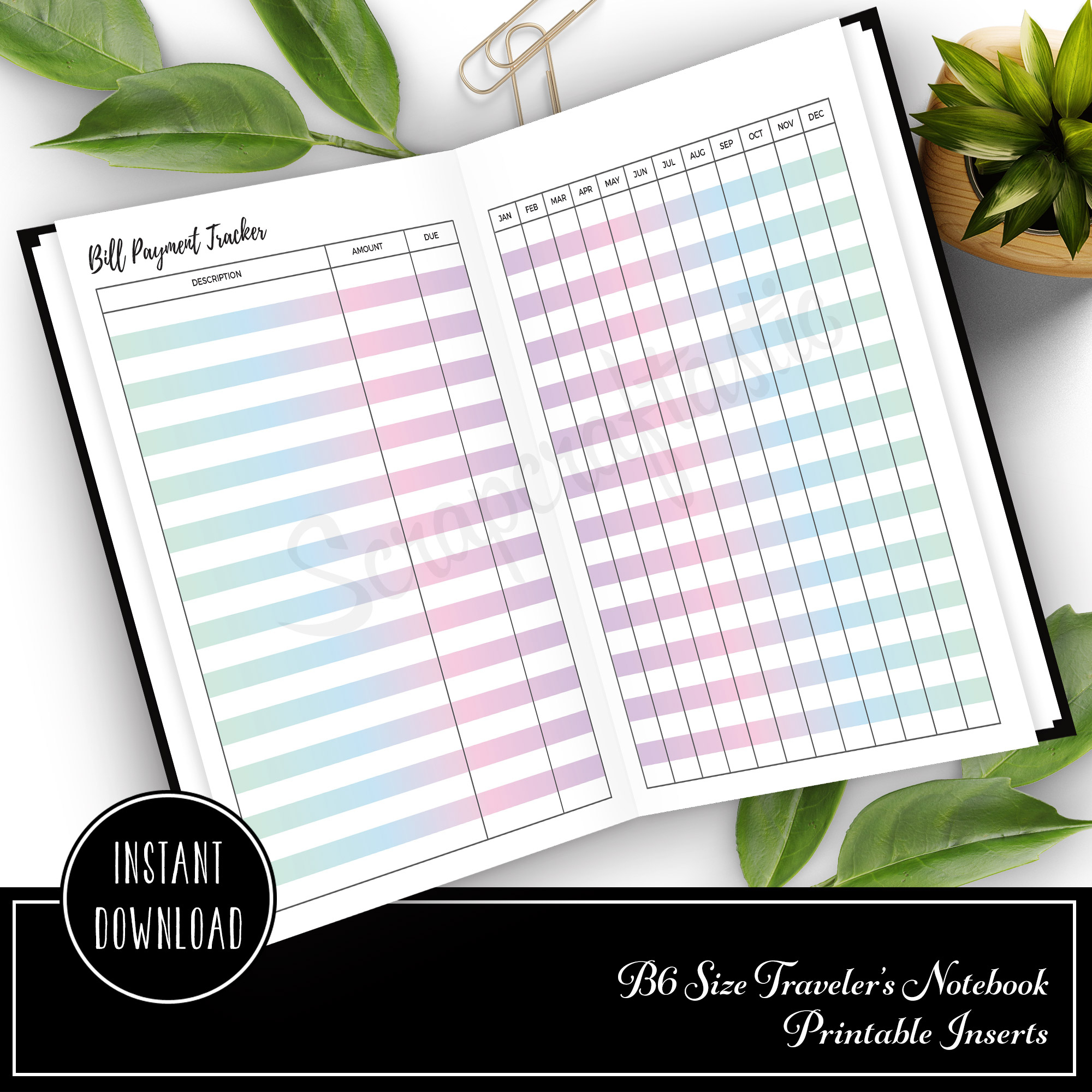Free Bill Payment Tracker B6 Traveler&amp;#039;S Notebook Printable Insert for Free B6 Printables