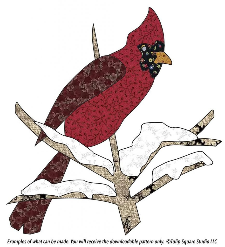 Free Bird Appliqué Pattern - Snowy Cardinal - Tulipsquare for Free Printable Cardinal Applique Patterns