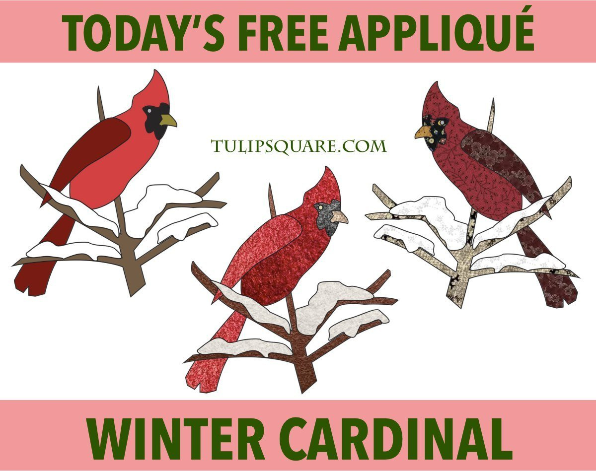 Free Bird Appliqué Pattern - Snowy Cardinal - Tulipsquare intended for Free Printable Cardinal Applique Patterns