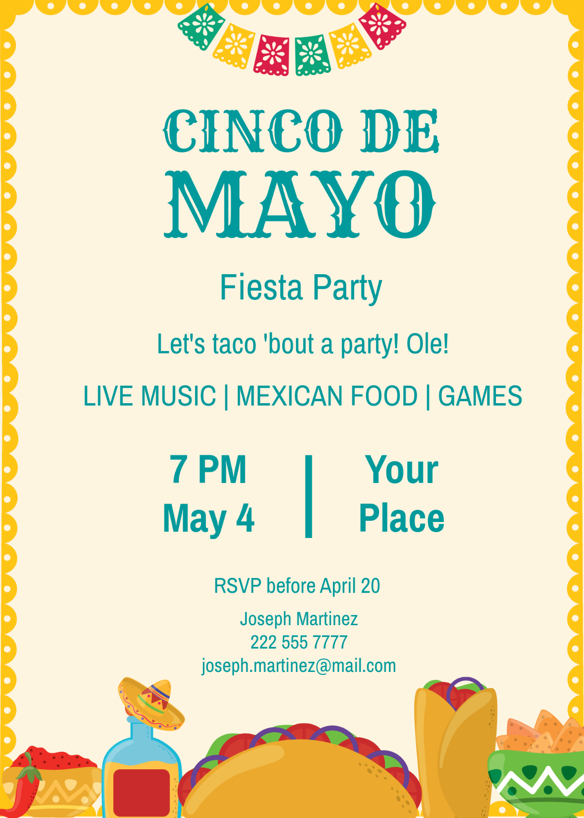 Free Cinco De Mayo Fiesta Party Invitation Template To Edit Online inside Cinco De Mayo Free Printable Invitations