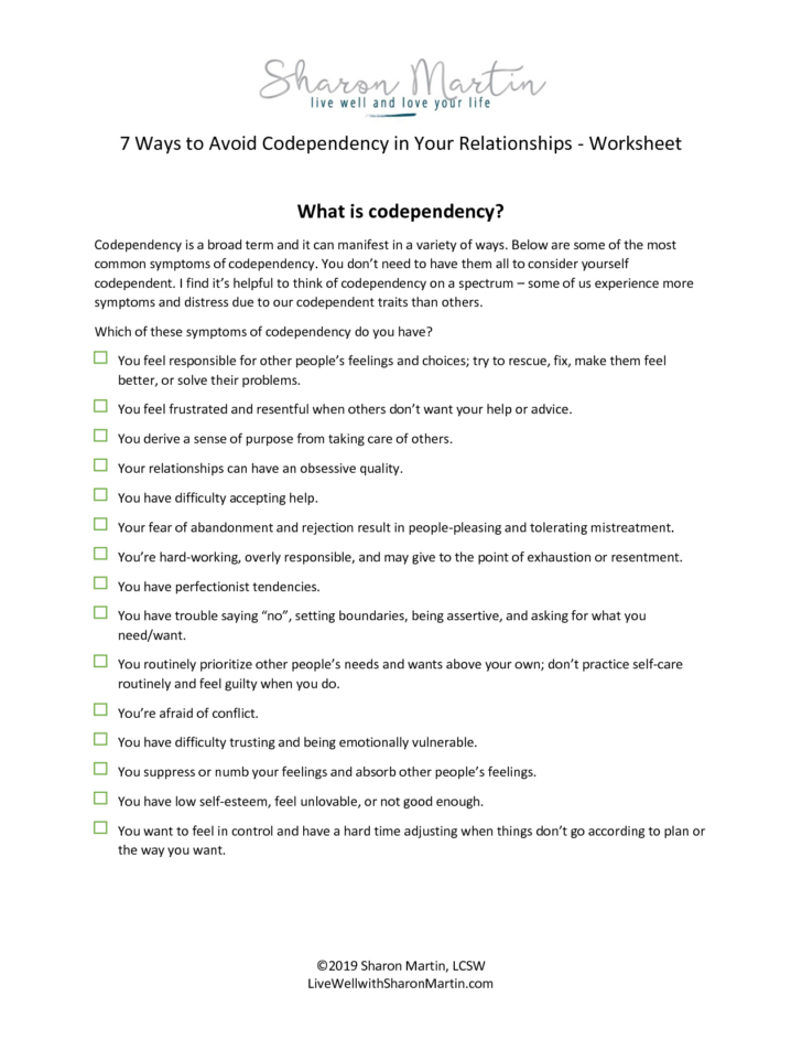 Free Printable Codependency Worksheets