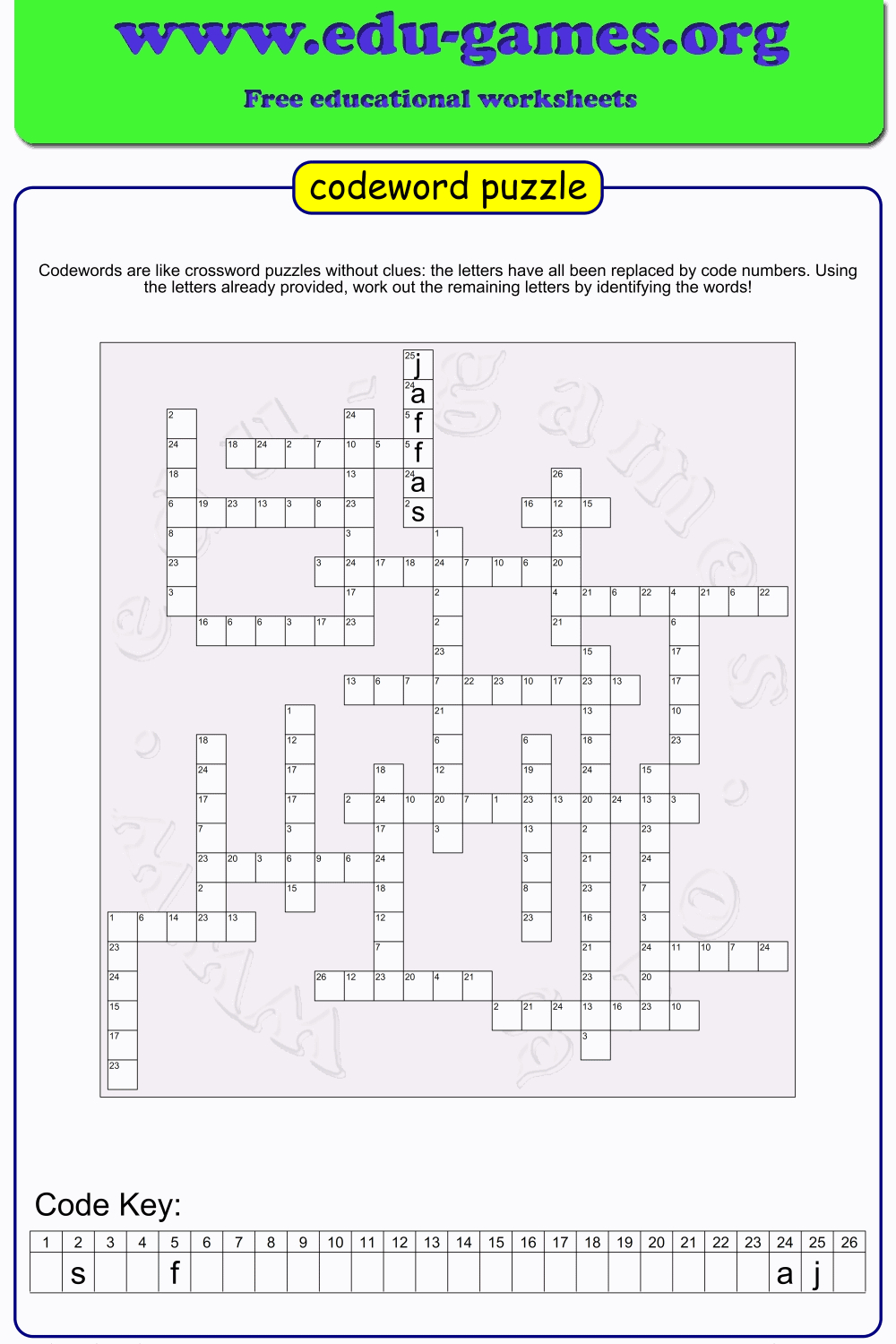 Free Codeword Puzzle Maker - The Printable Worksheets Website throughout Free Online Printable Codeword Puzzles