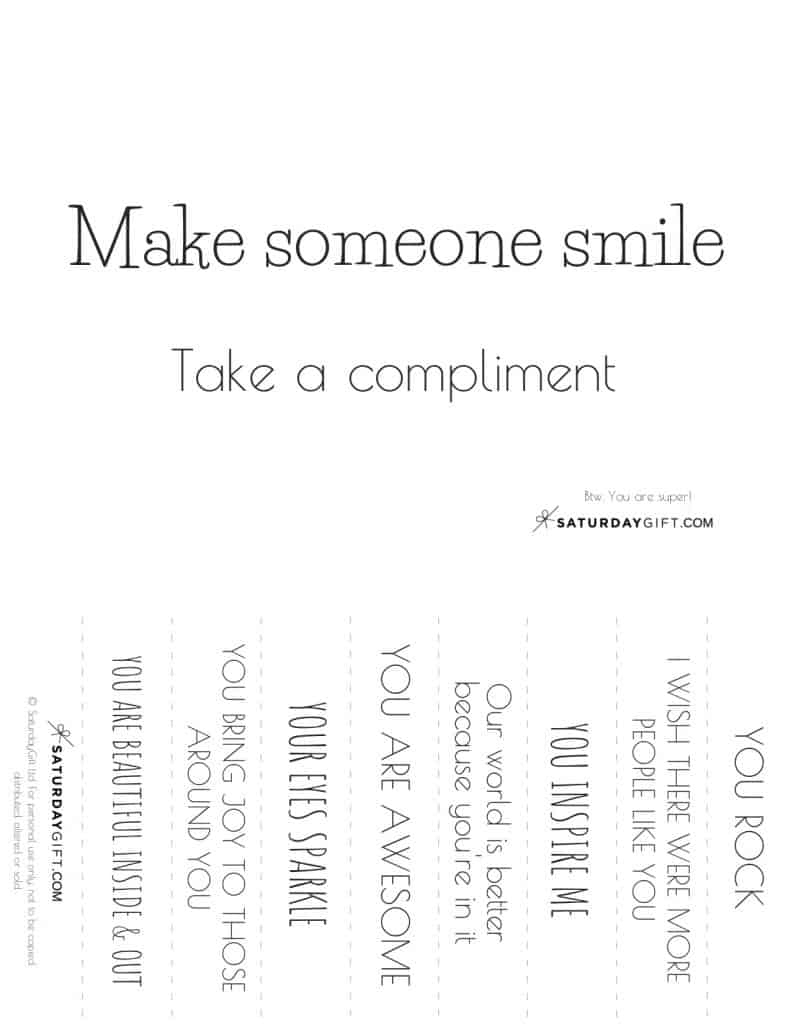 Free Compliments - Make Someone Smile {Free Printable} | Saturdaygift pertaining to Free Compliments Printable