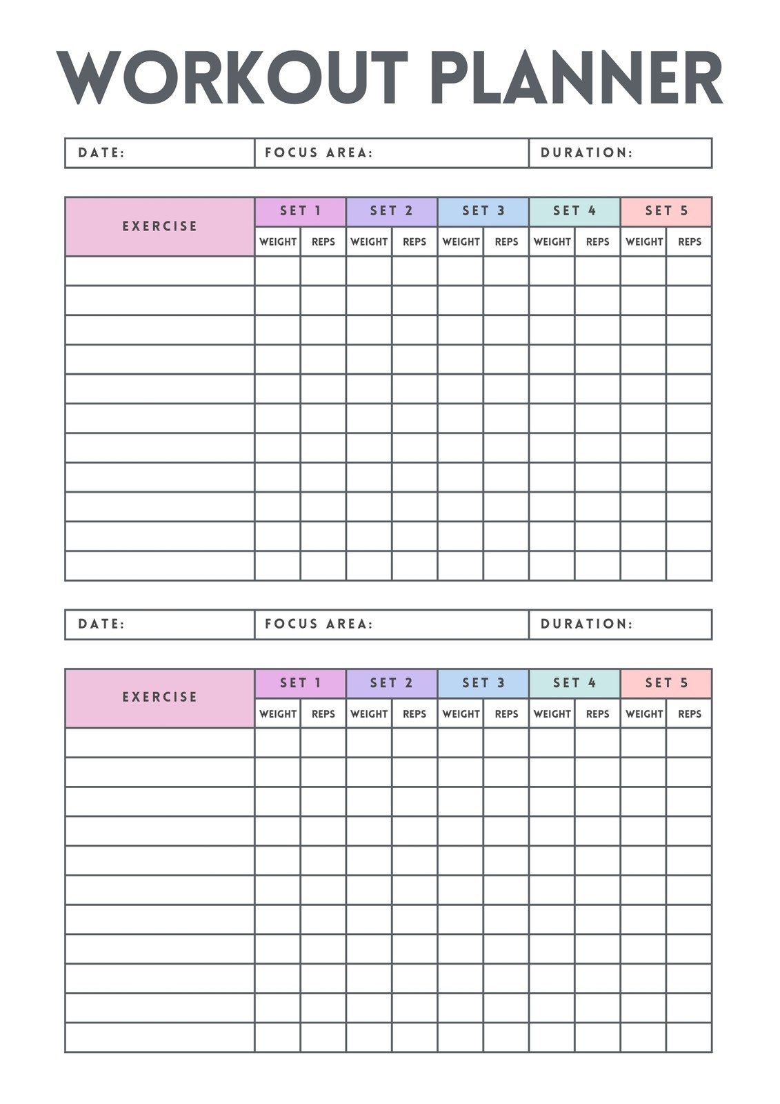 Free, Custom Printable Workout Planner Templates Online | Canva with regard to Exercise Chart Printable