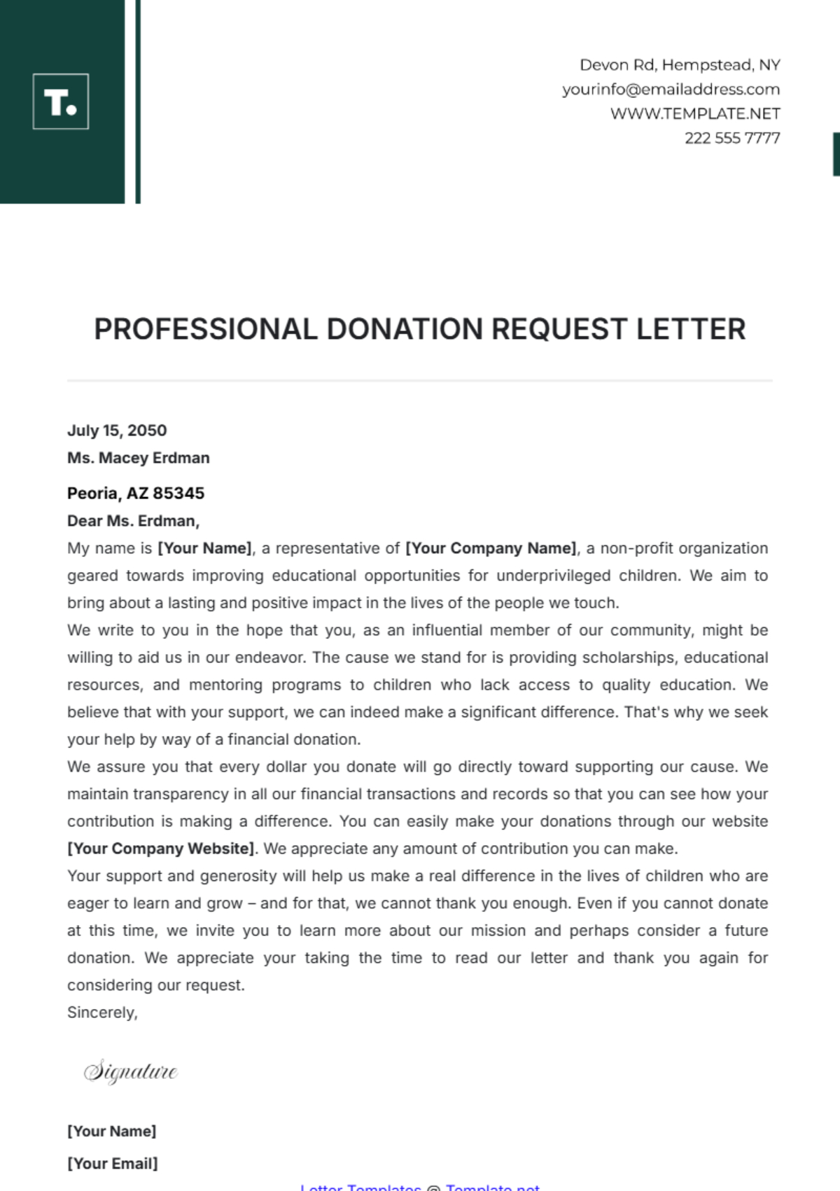 Free Donation Letter Templates, Editable And Printable in Free Printable Donation Letters