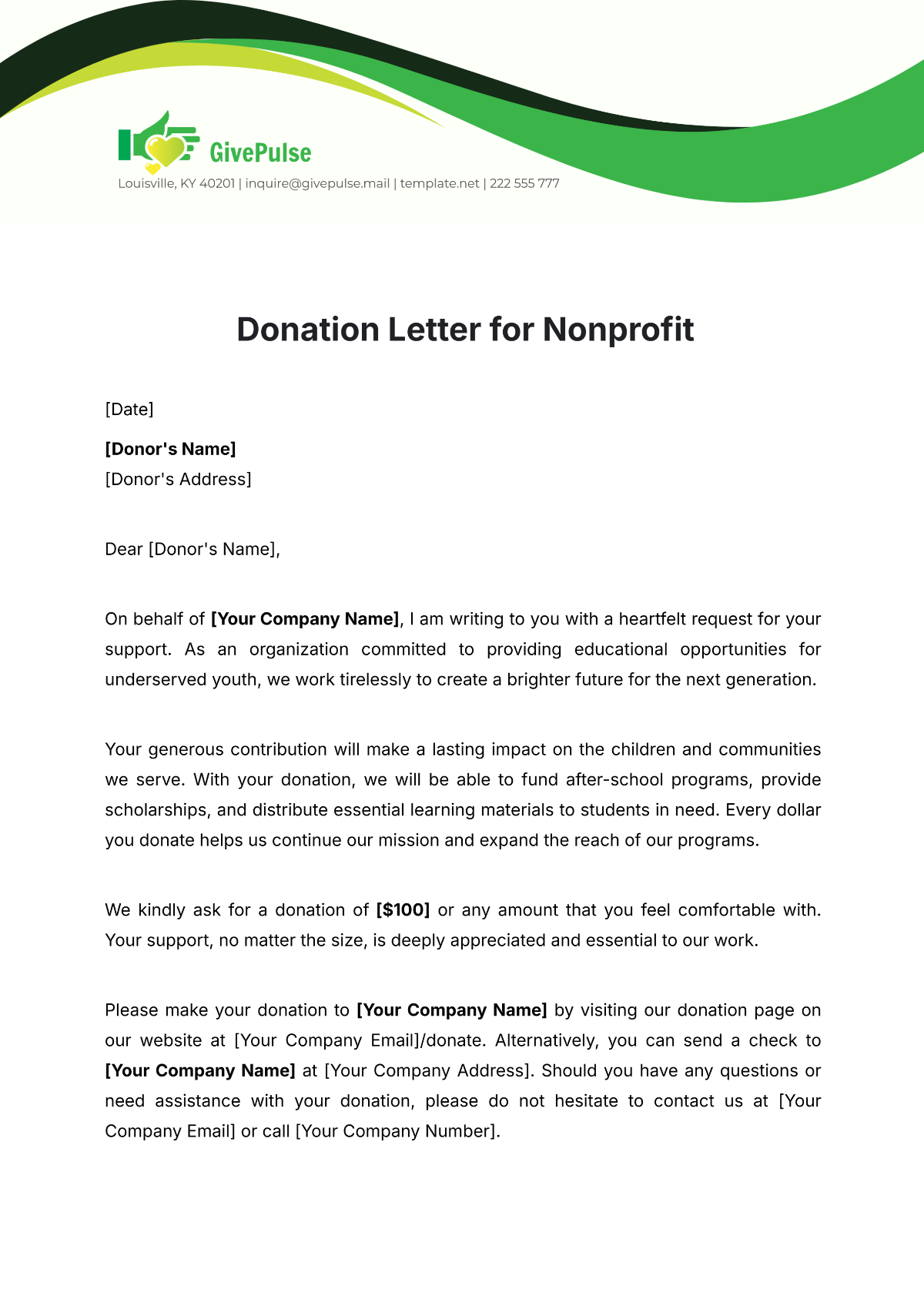 Free Donation Letter Templates, Editable And Printable with regard to Free Printable Donation Letters