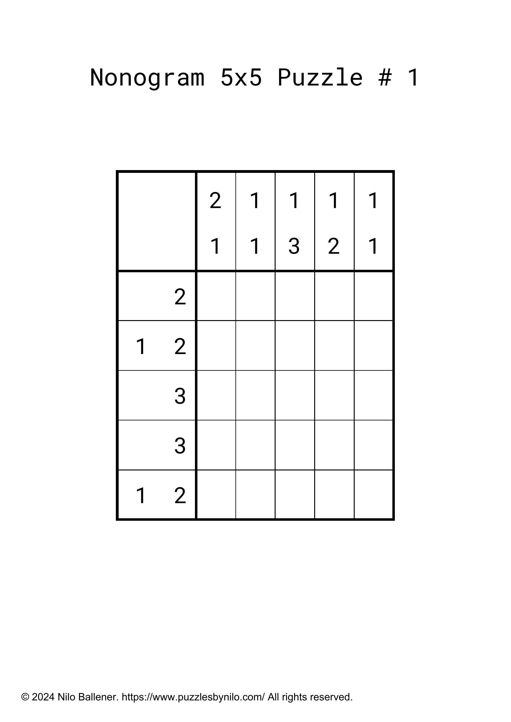 Free Downloadable Nonogram Puzzle Easy # 1 — Puzzlesnilo throughout Free Printable Nonograms