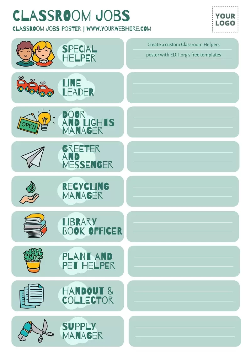 Free Editable Classroom Jobs Charts with Class Jobs Chart Printable