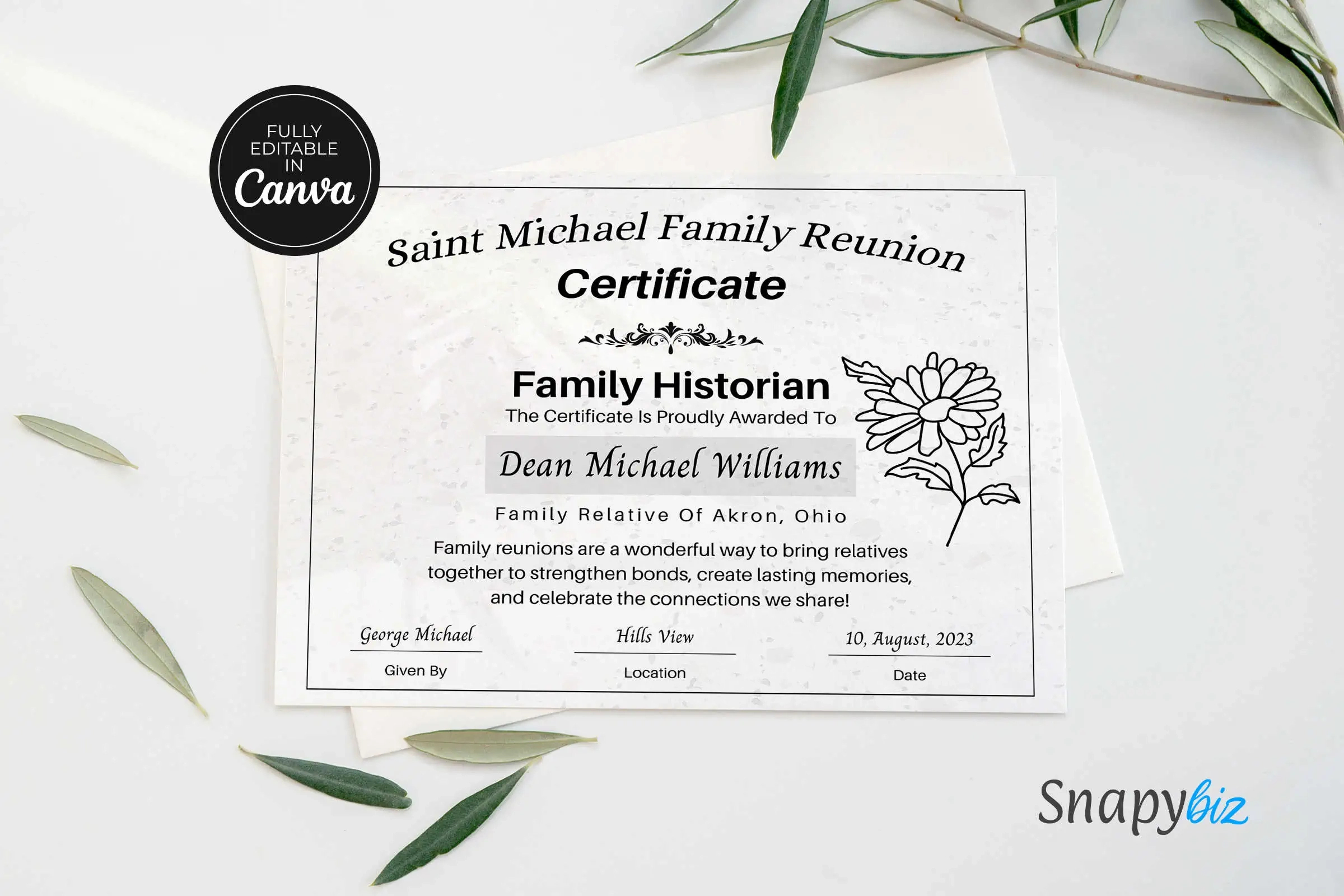 Free Family Reunion Awards Canva Certificate | Snapybiz intended for Free Printable Family Reunion Award Certificates