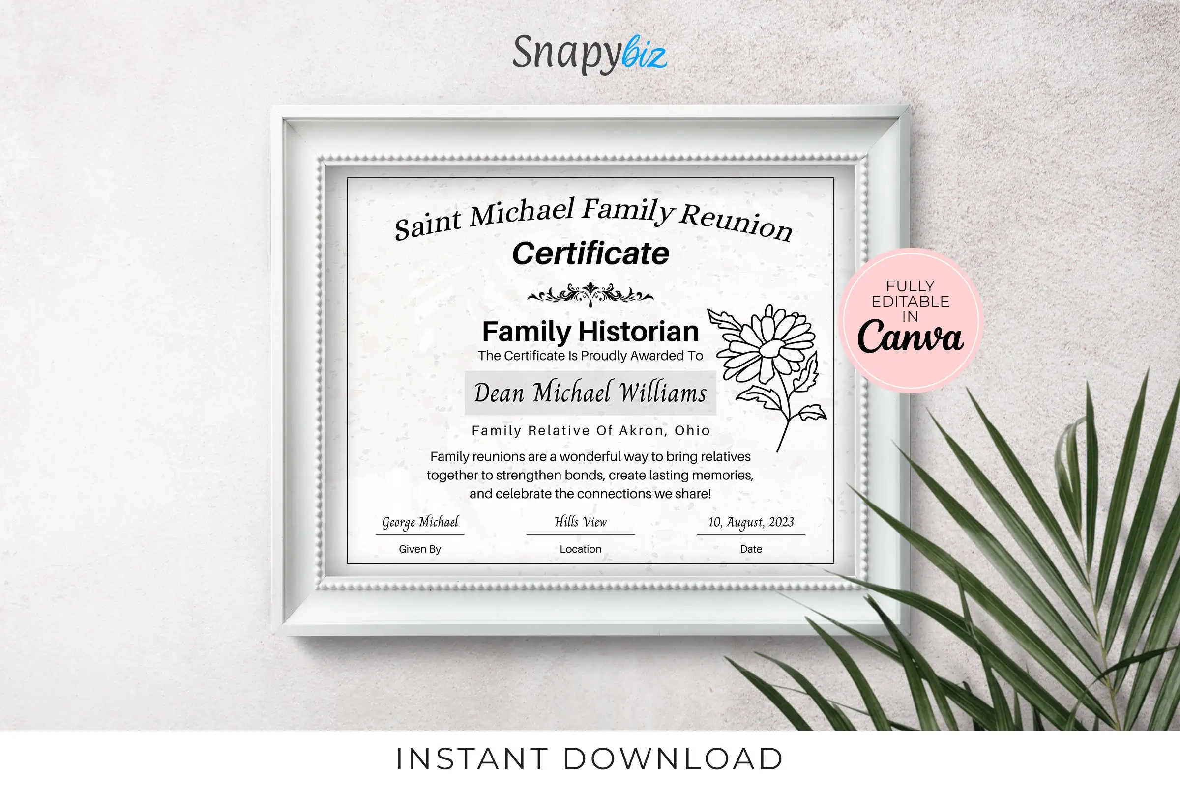 Free Family Reunion Awards Canva Certificate | Snapybiz with Free Printable Family Reunion Award Certificates