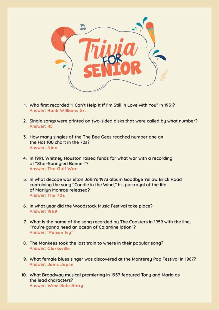 Free Printable Trivia Questions and Answers For Seniors
