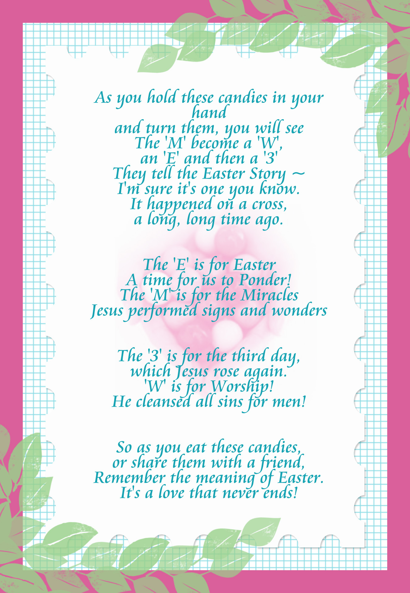 Free Friday! Easter M&amp;amp;Ms Printable – It Works For Bobbi! with regard to Free Printable Religious Easter Poems