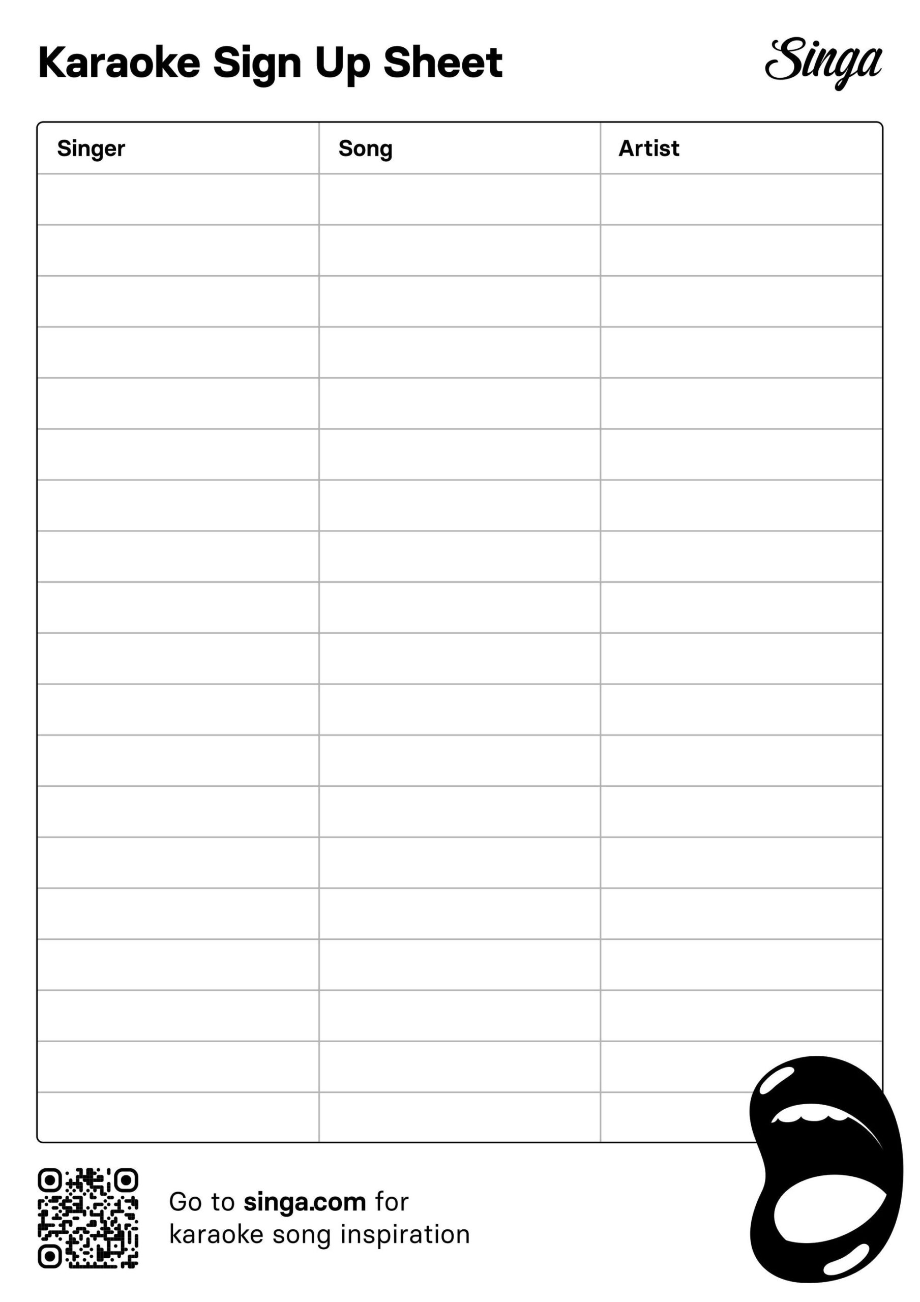 Free Karaoke Sign Up Sheet Template in Free Karaoke Slips Printable