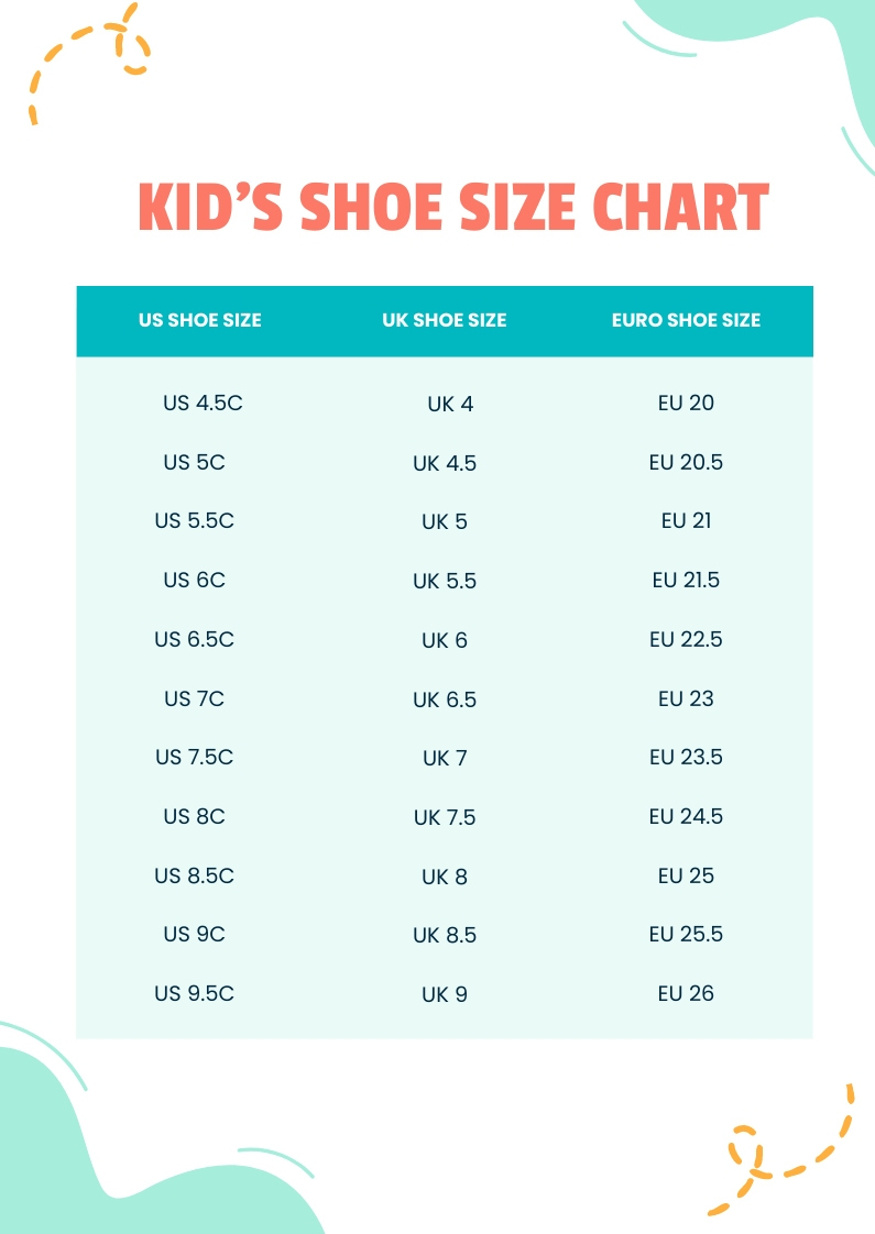 Free Kids&amp;#039; Shoe Size Chart Template To Edit Online in Infant Shoe Size Chart Printable