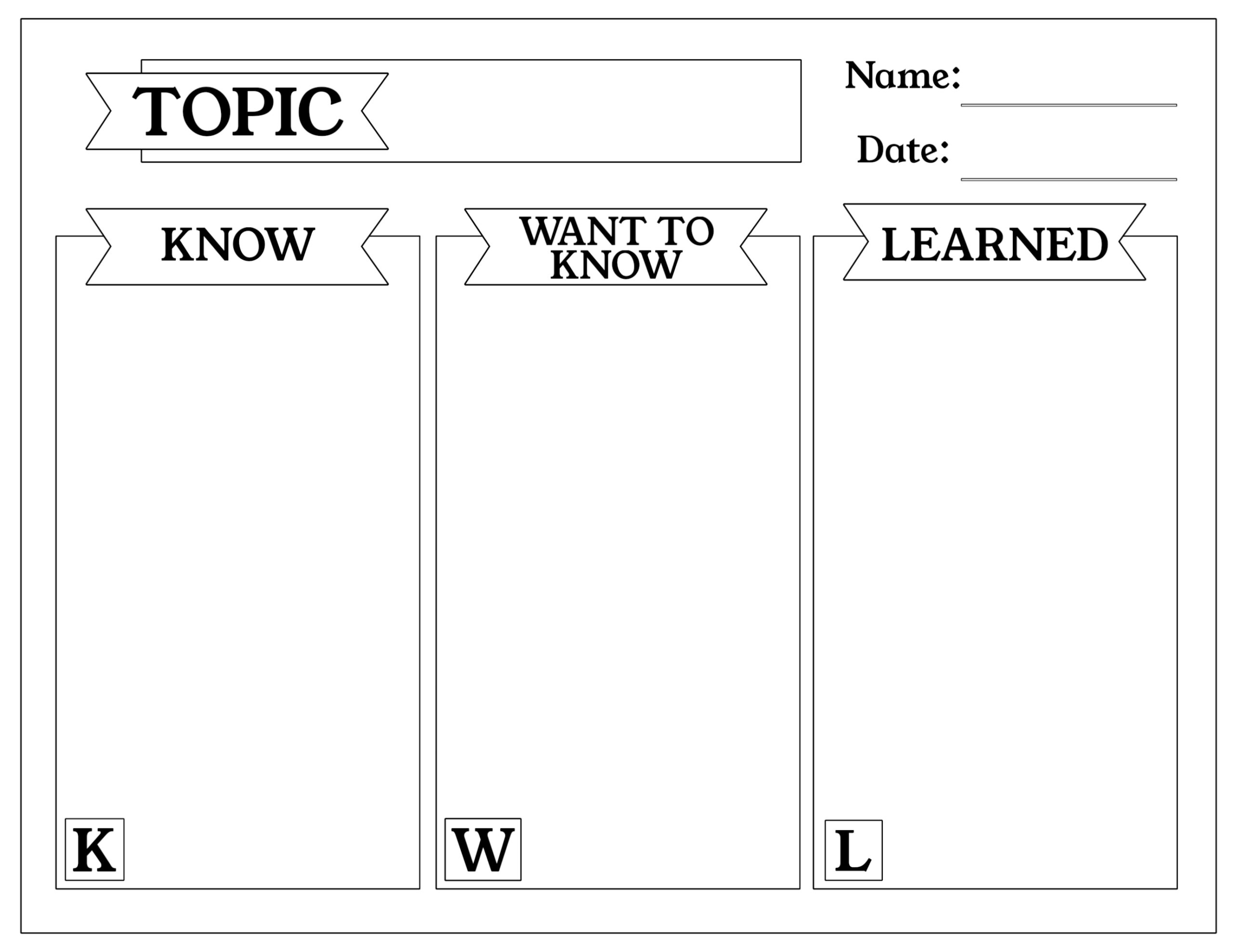Free Kwl Chart Printable Graphic Organizer - Paper Trail Design in K W L Chart Printable
