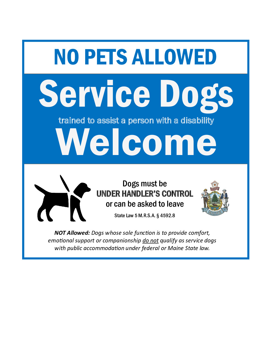 Free Maine Service Dogs Poster Labor Law Poster 2025 in Free Printable Service Animal Signs
