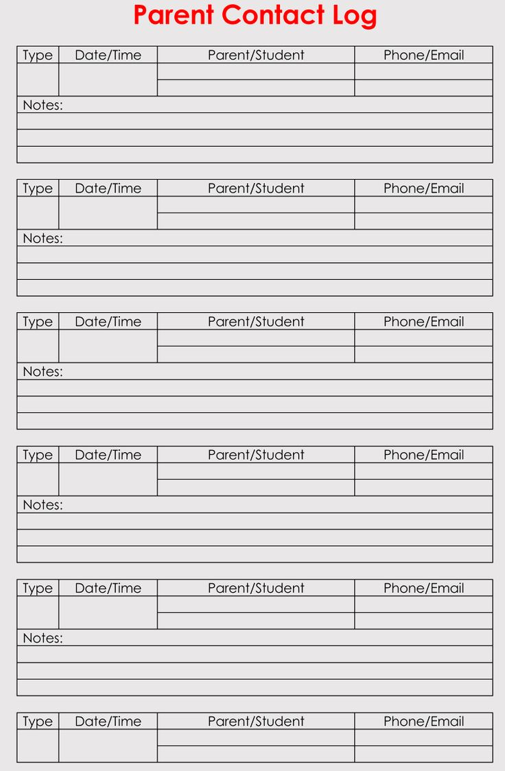 Free Parent Contact Forms (Log Sheets) - Word | Pdf throughout Free Printable Parent Information Sheet