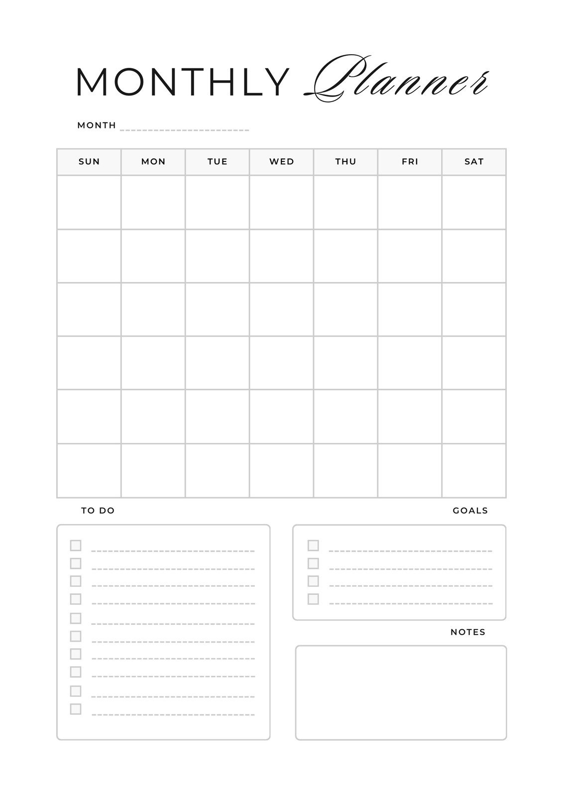Free Personalized Monthly Planner Templates To Print | Canva pertaining to Monthly Chart Printable