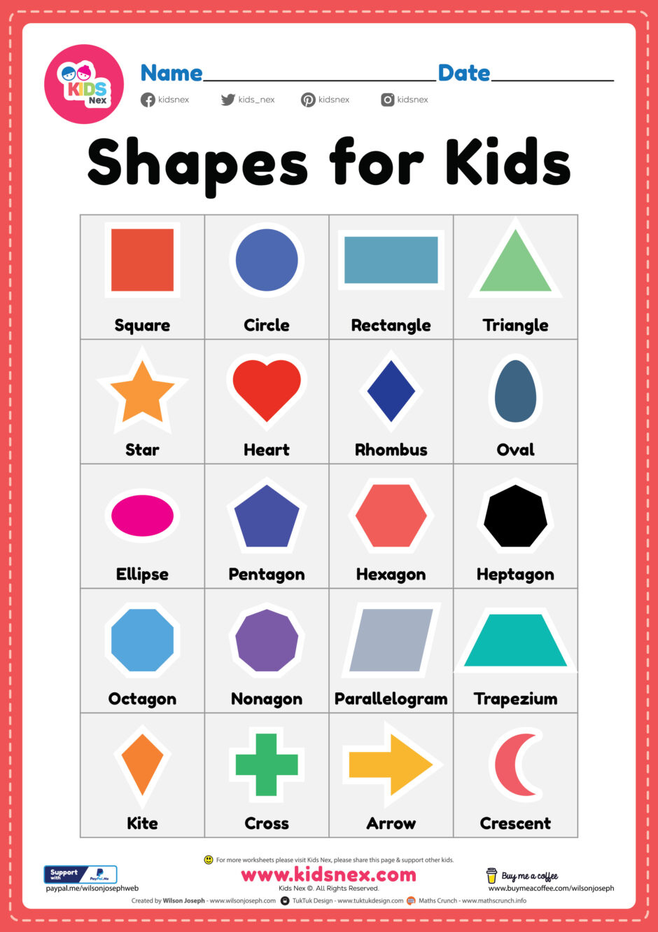 Free Printable 2D Shapes For Kids - Pdf For Preschool Child intended for Shapes Chart Printable